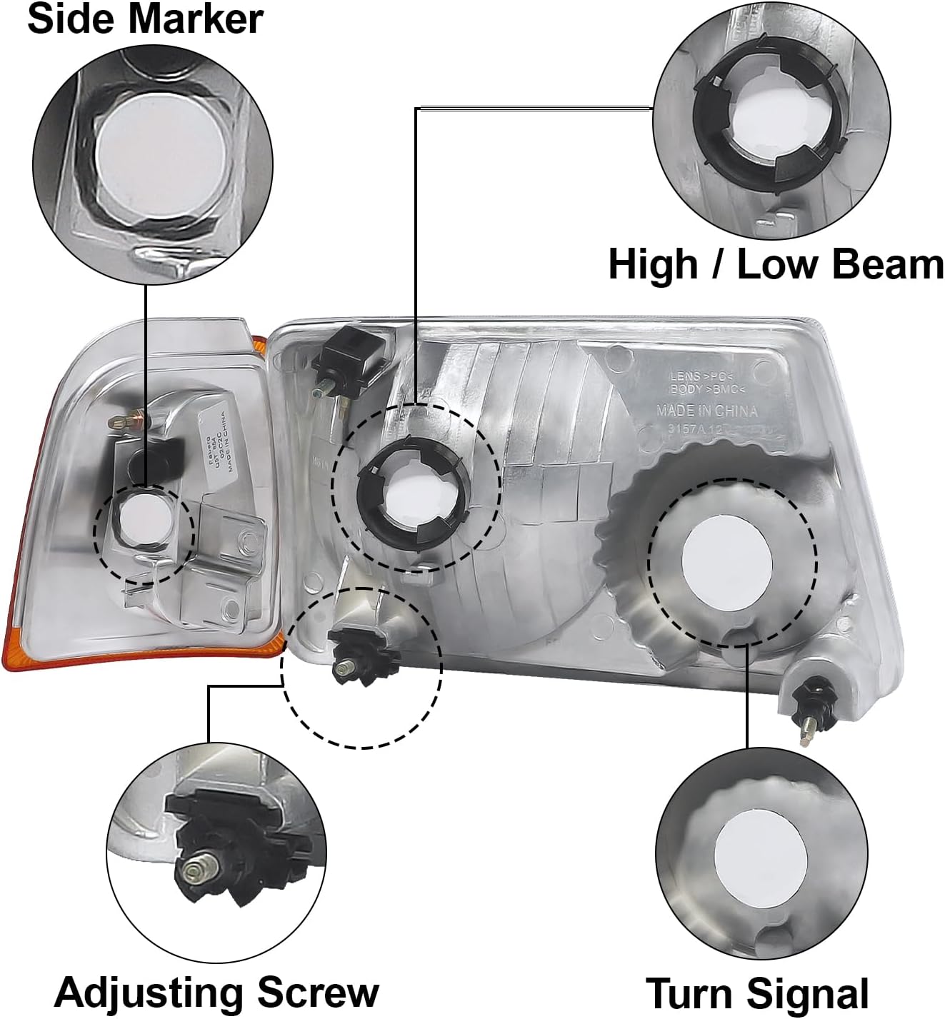 Headlight Compatible With 01-11 Ranger 2001-2011 Ranger 2001 2002 2003 2004 2005 2006 2007 2008 2009 2010 2011 Ford Ranger With Corner Light Left And Right Side