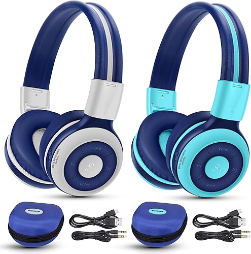 Paquete de 2 auriculares Bluetooth SIMOLIO para adolescentes, auriculares para niños con 75 dB, 85 dB, volumen limitado de 94 dB, auriculares