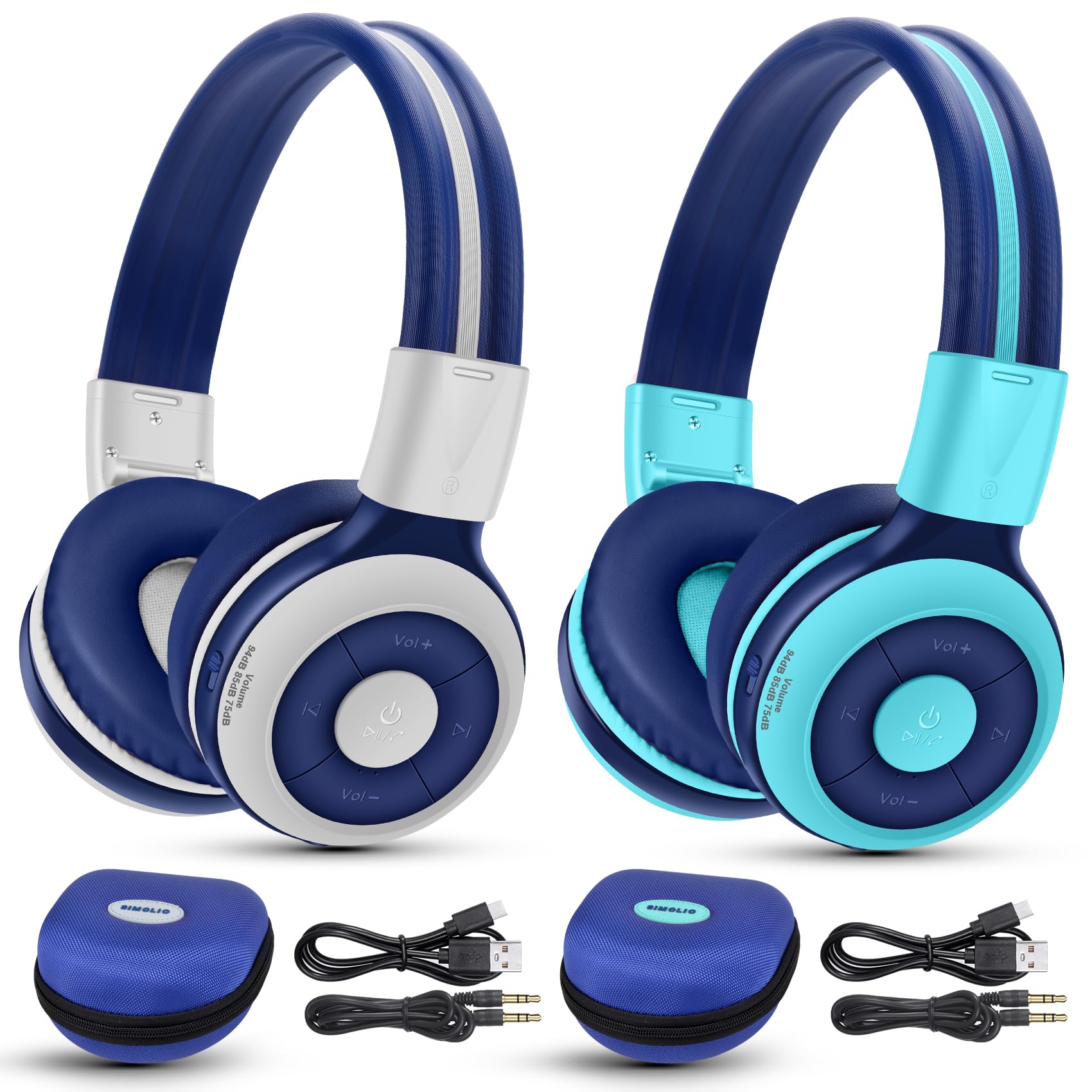 SIMOLIO 2 Pack Bluetooth Headphones for Teens & Kids