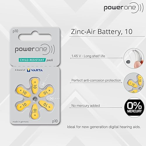 Miniatura 2 de PowerOne - Baterías para audífonos tamaño 10, baterías PR70 60