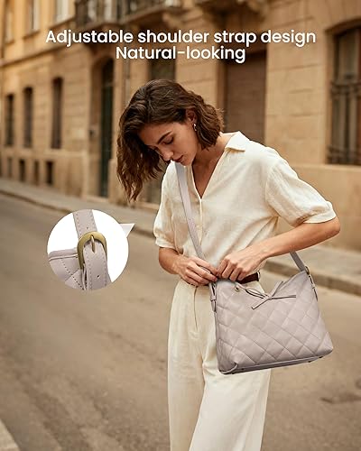 Miniatura 3 de LOVEVOOK - Carteras para mujer, bolsos de mano de cuero suave estilo hobo, bolso bandolera acolchado, bolso de diseñador tipo bucket Desnudo