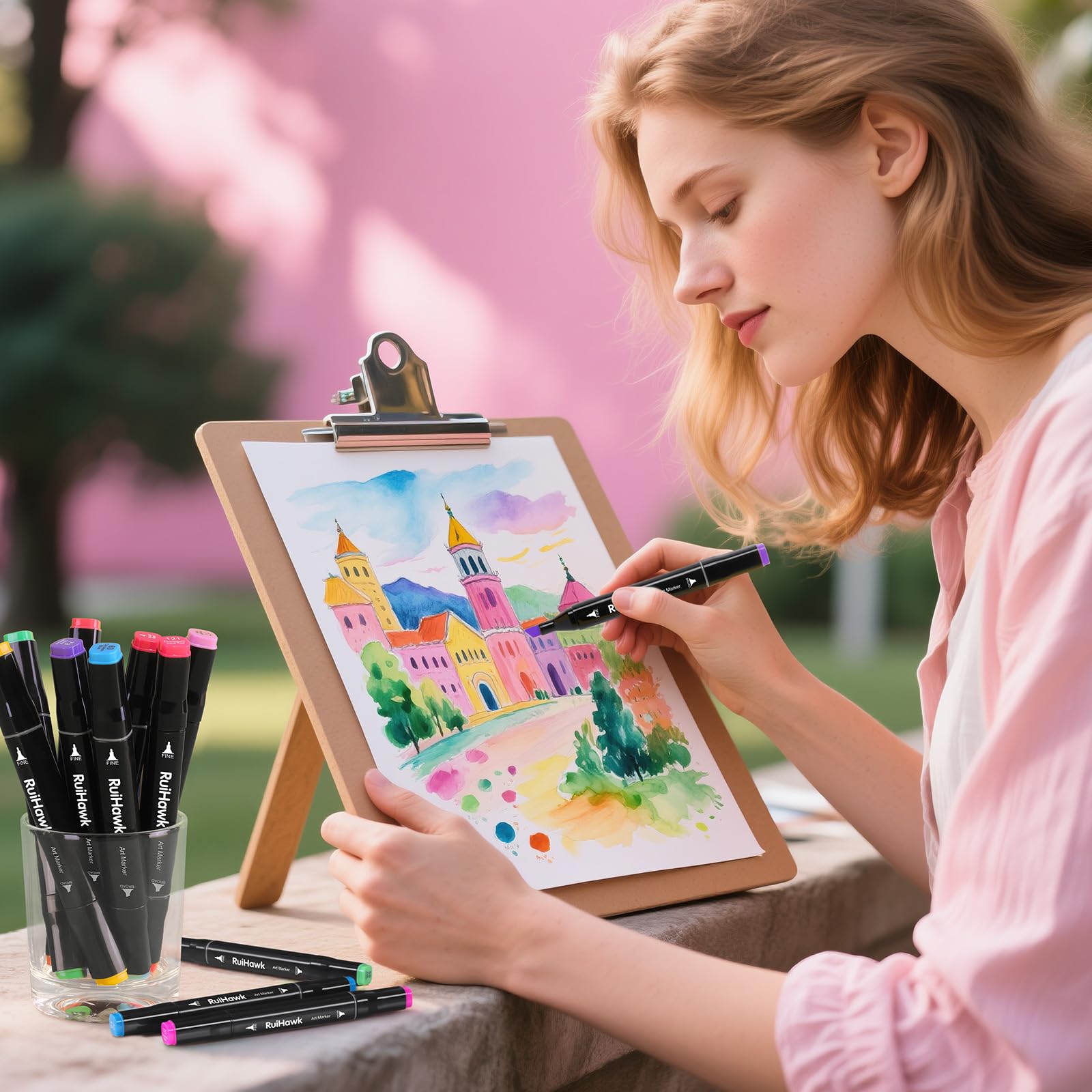 Pennarelli Doppia Punta RuiHawk - 100 Colori Per Disegno, Sketch E Illustrazione - Foto 8