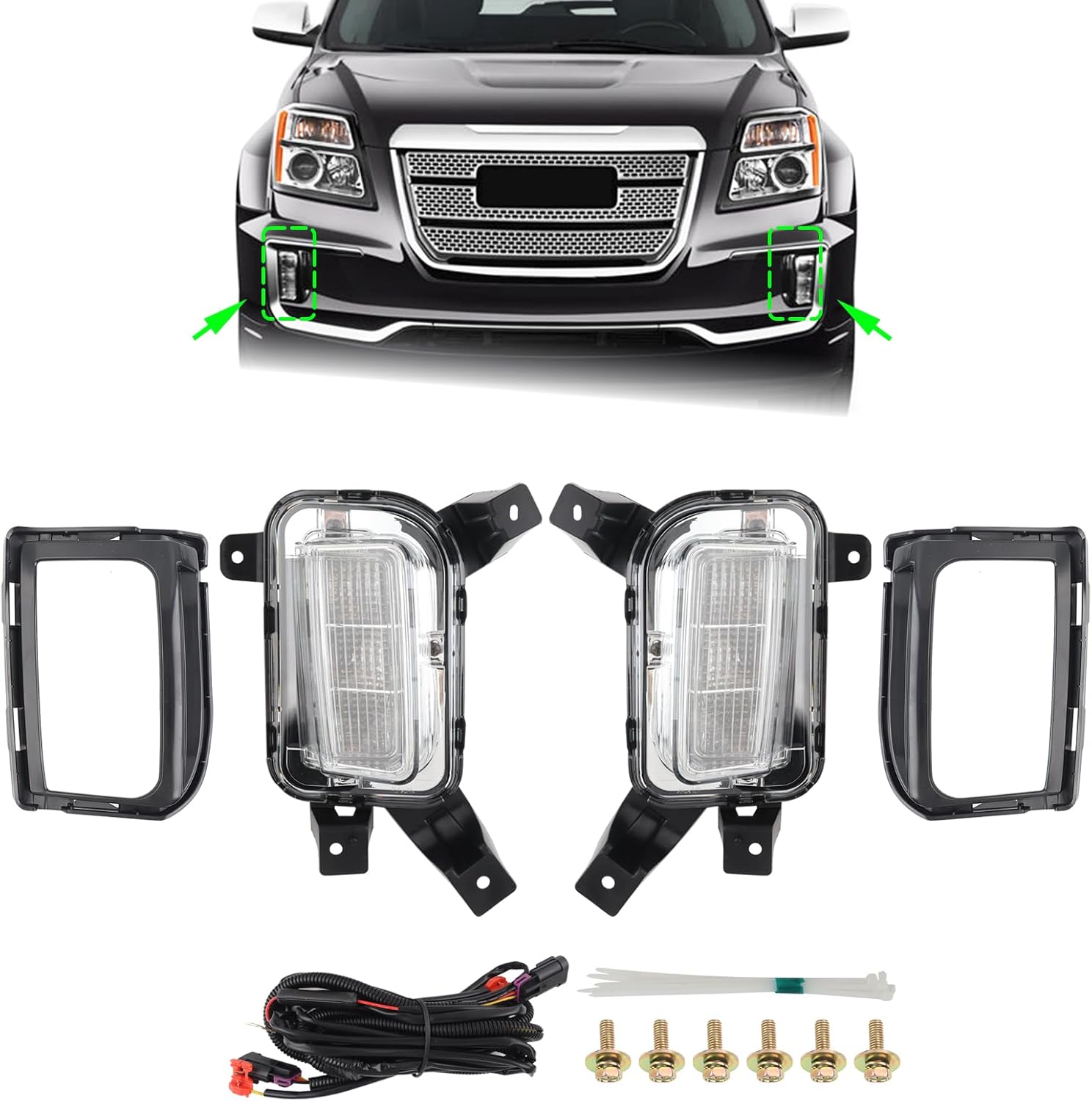 KAMDKI Pair Front Fog Light Kit with LED DRL and Amber Turn Signal for 2016–2017 GMC Terrain