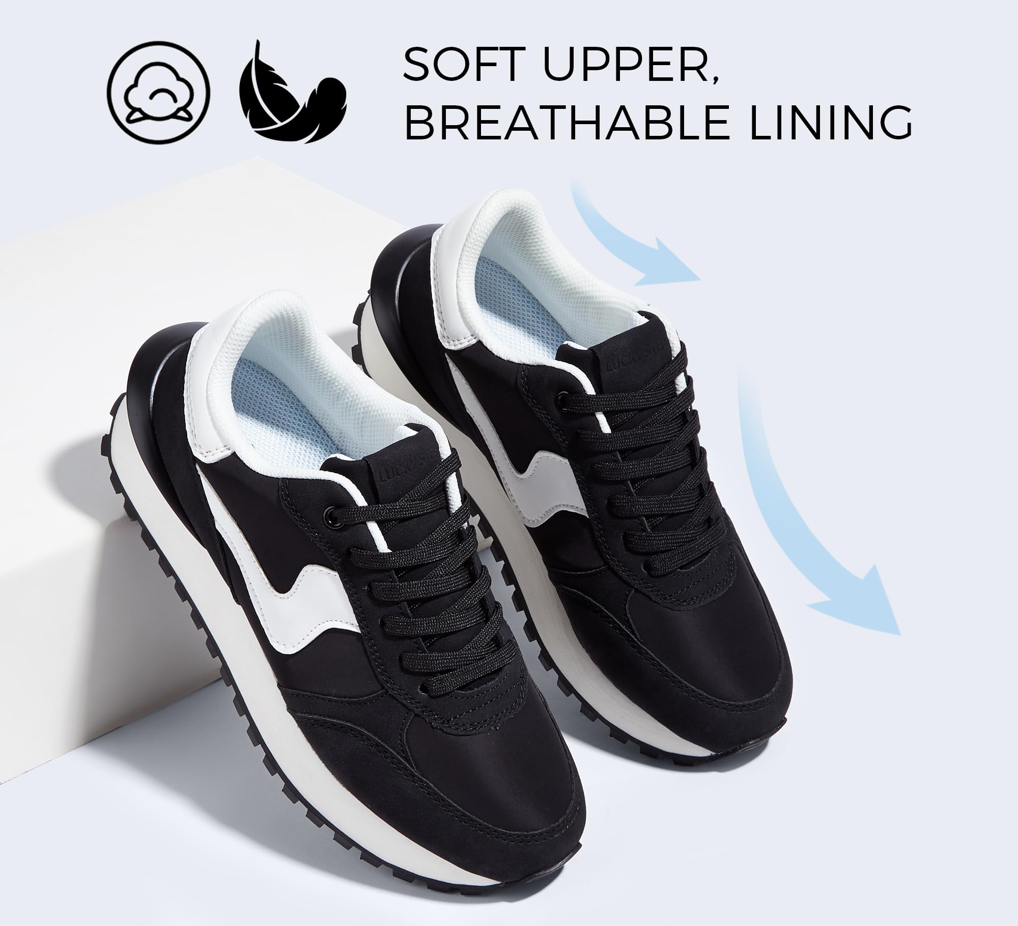 LUCKY STEP Damen Plateau-Sneakers im Retro-Tennis Stil | Bequeme Freizeit- & Laufschuhe mit Dicker Sohle | Langlebiges Design für Stadt, Alltag und Sport