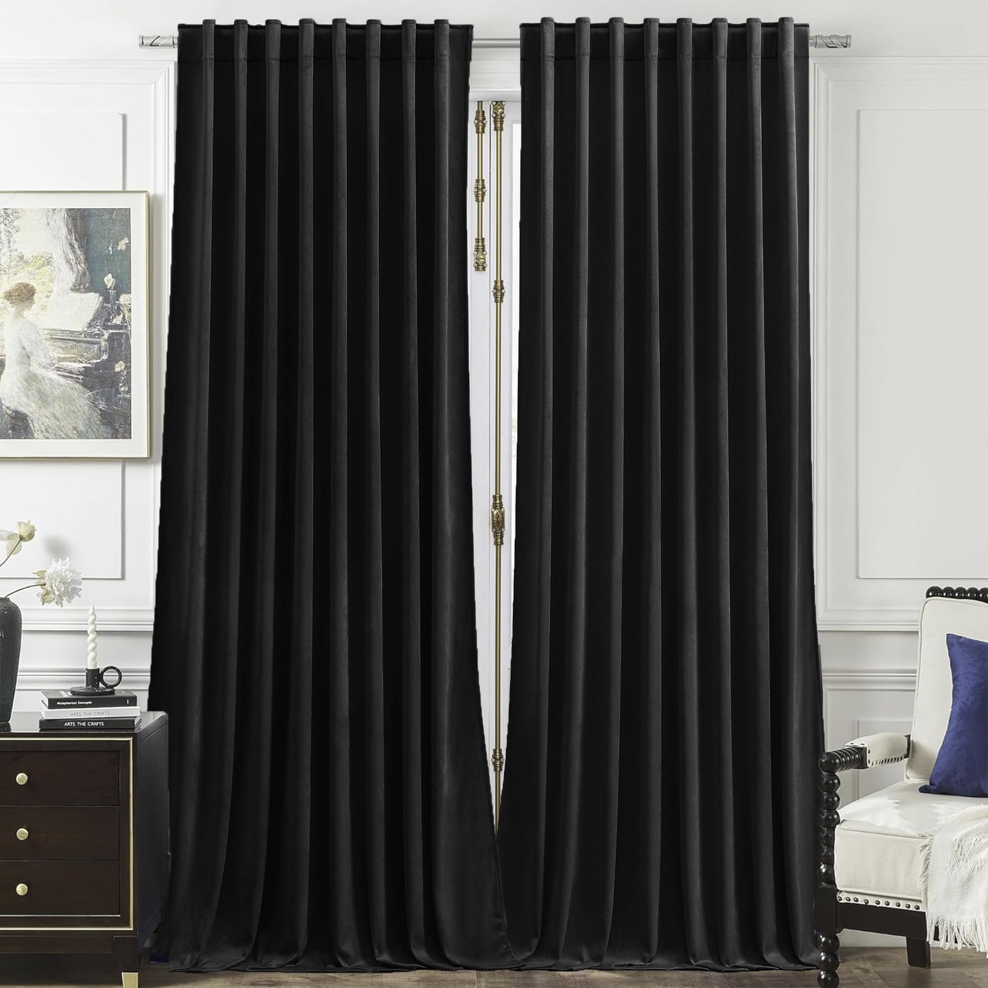 Timeper Black Velvet Curtains W62 x L96 inches 2 Panels, Blackout Curtains for Bedroom Living Room Thermal Insulated Luxury Super Soft Window Drapes,Back Tab & Rod Pocket