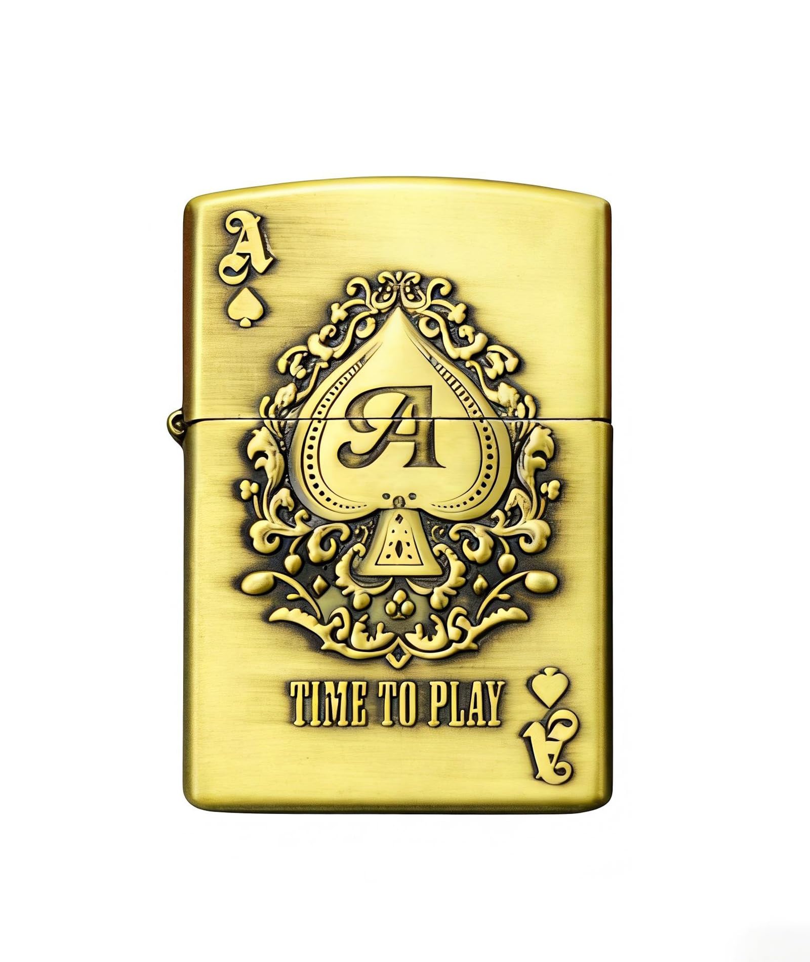 Vintage Engraving Ace Of Spades Butane Lighters Windproof Spade a Poker Refillable Butane Fire Lighter for Daily Carry (Gold)