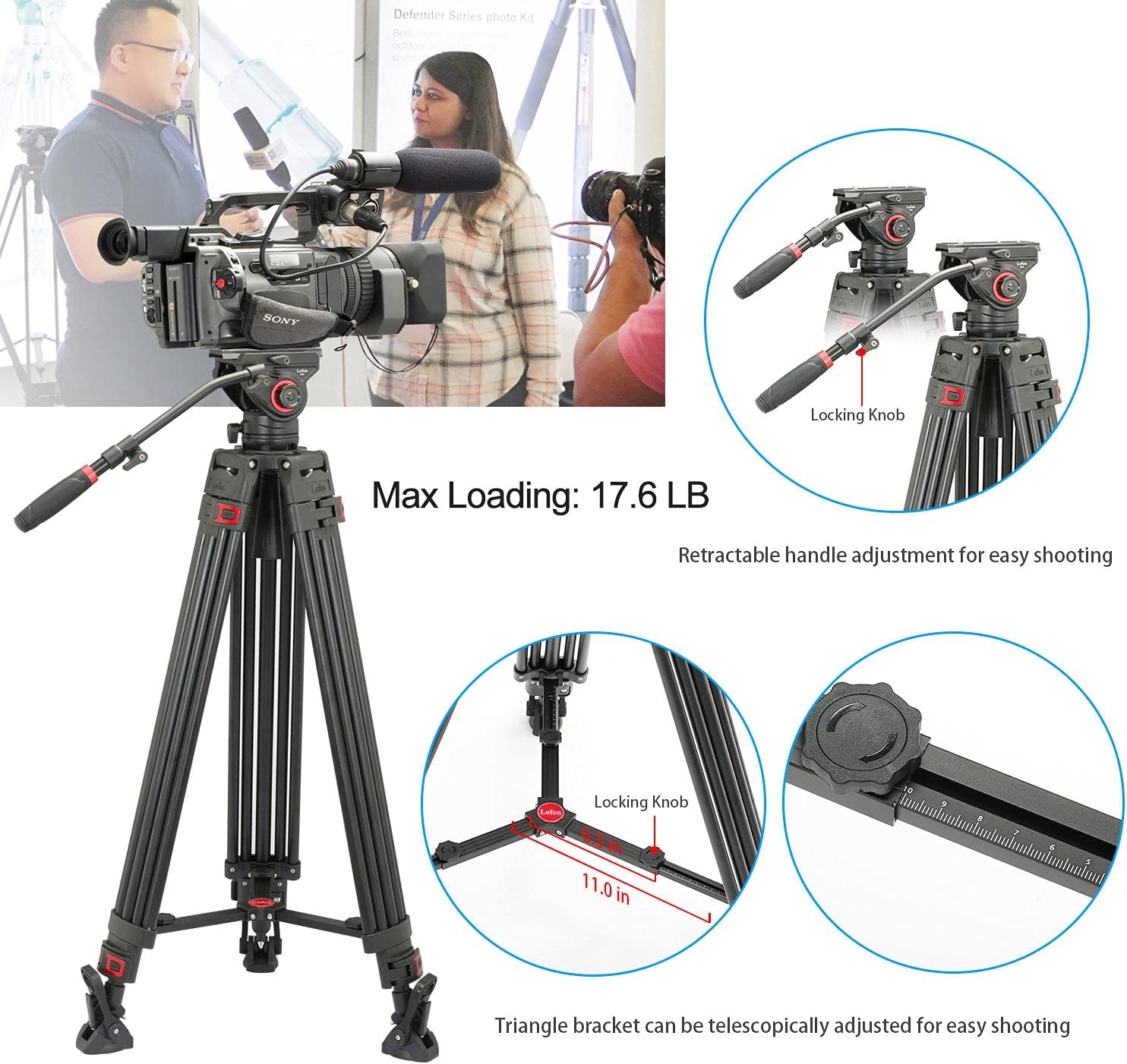 Uр Tо 60% оƒƒ Heavy Duty Video Tripod Kit 75 inch Professional Camera Tripod with Fluid Head Adjustable Mid-Level Spreader Max Loading 17.6 LB for DSLR Camcorder and Cameras