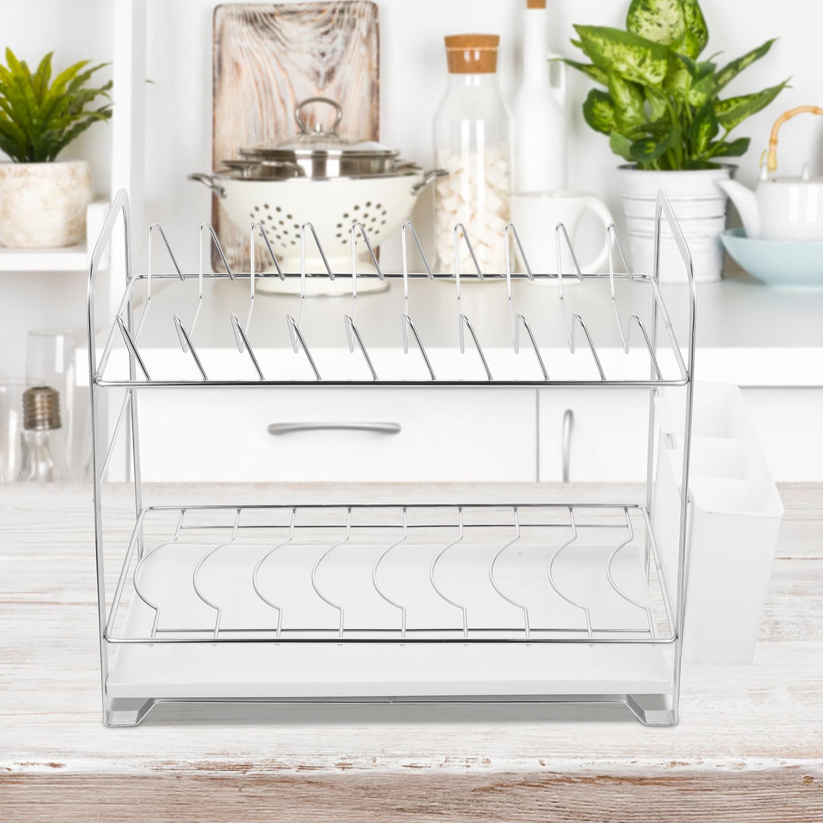 Égouttoir à Vaisselle Inoxydable 2 Niveaux Bac D'égouttement, Support de Rangement Robuste en Acier Inox Cuisine Argenté