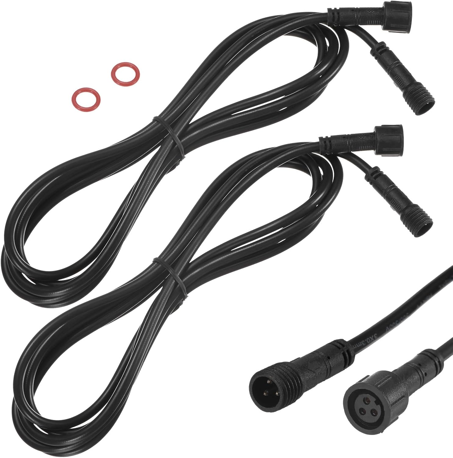 M METERXITY 2-Pack Waterproof Extension Cable, 4 Pin 9.84 Ft/3m Extension Cord Wire with 22AWG IP67 Male and Female Connectors for Outdoor Spotlights/LED Deck Lights [Black]