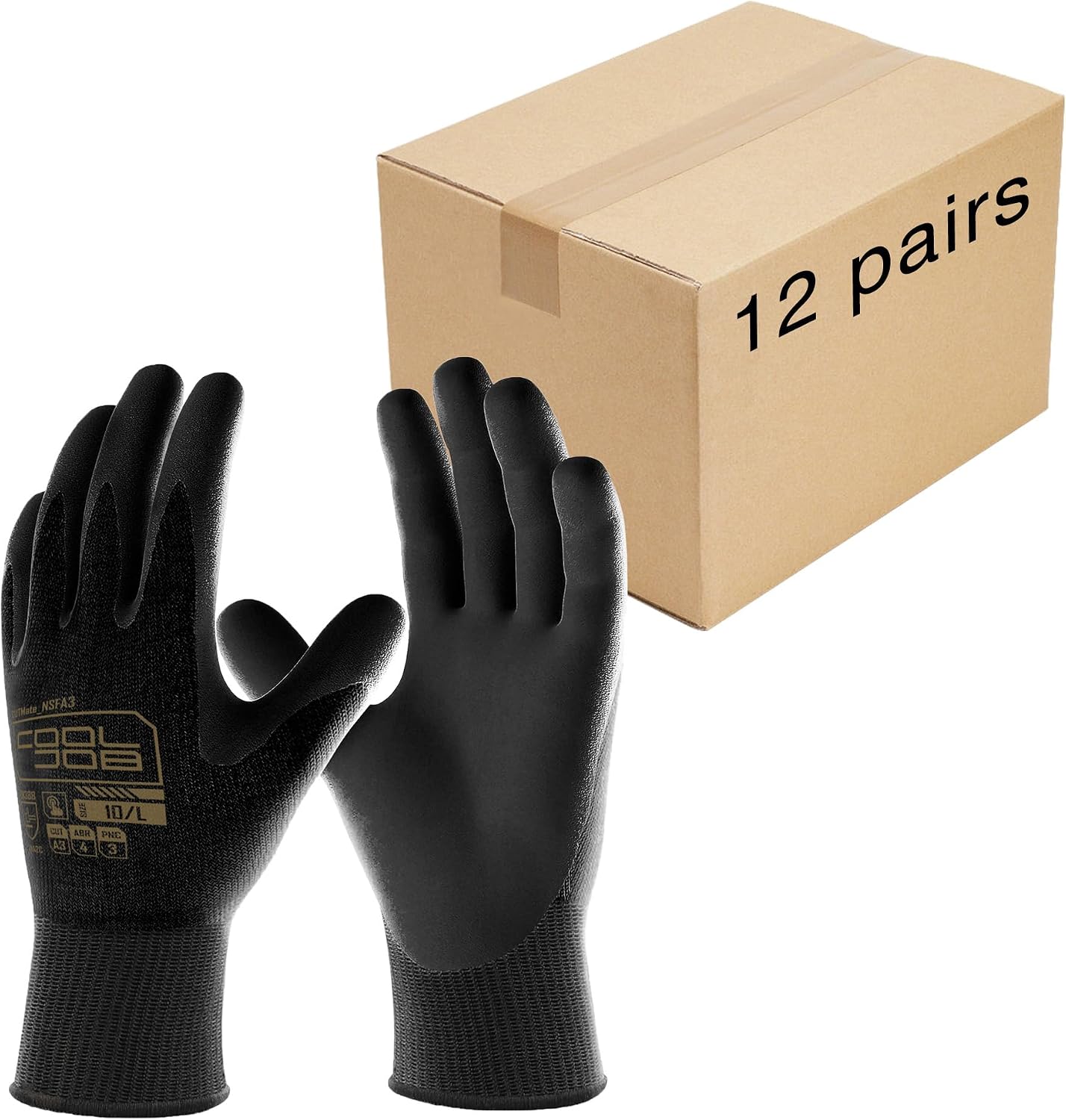 COOLJOB 12 Pairs A3 Cut Resistant Safety Work Gloves with Grip, Nitrile Touchscreen Fishing Gloves for All Season, S-XL