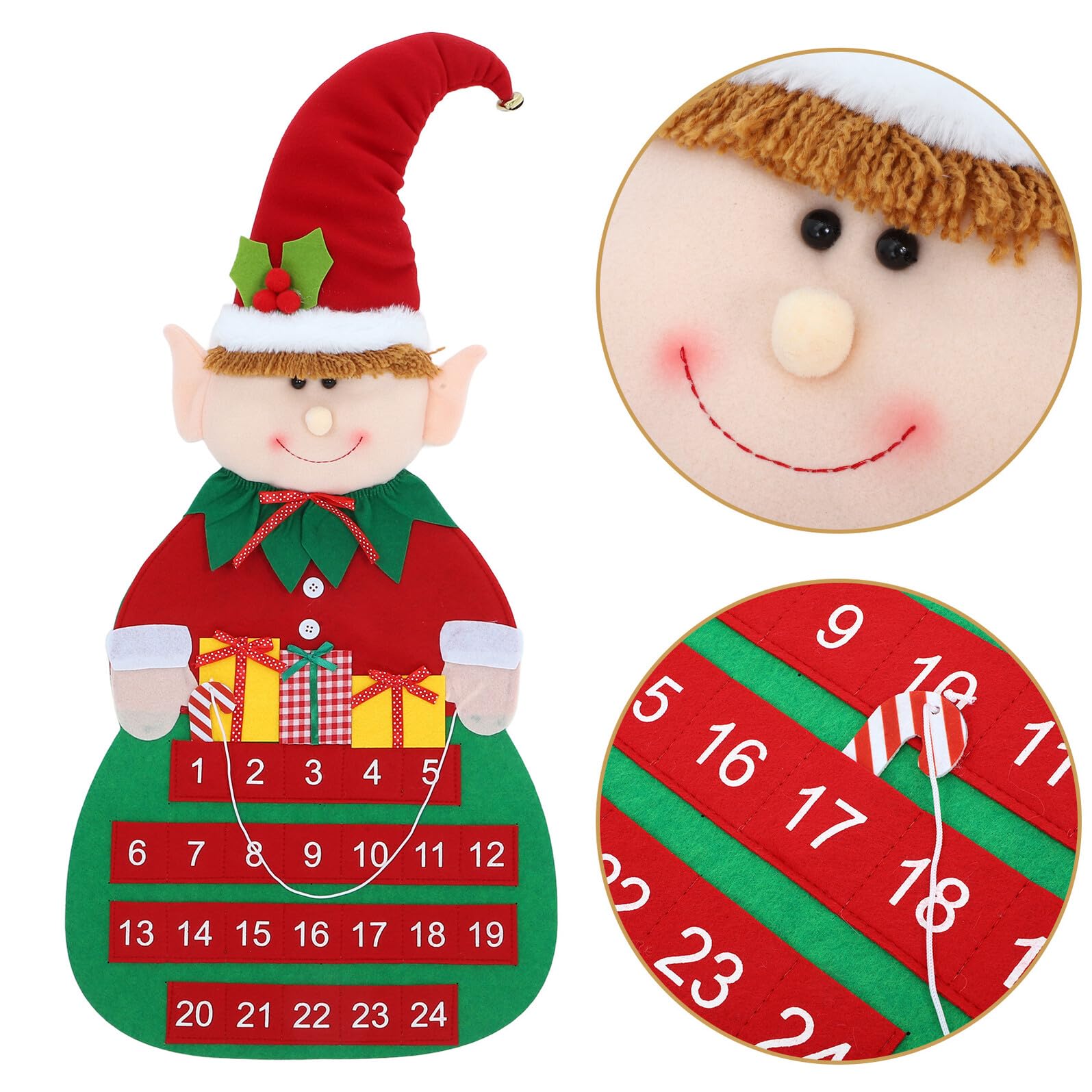 BESPORTBLE Weihnachts Countdown Kalender zum Aufhängen Adventskalender aus Filz mit Taschen für Tür oder Wand Dekorativer Weihnachtskalender für Familienfeiern