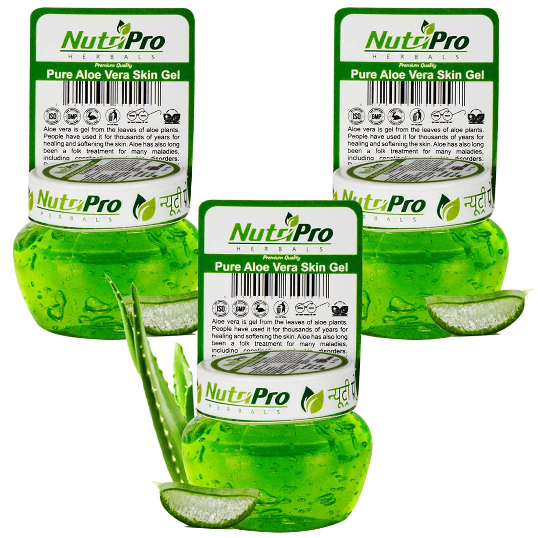 NutriPro Pure Aloe Vera Skin Gel 3 PC's 360 ml |With Pure Aloe Vera & Vitamin E for Skin (Paraben Free) | For Acne, Scars, Glowing & Radiant Skin