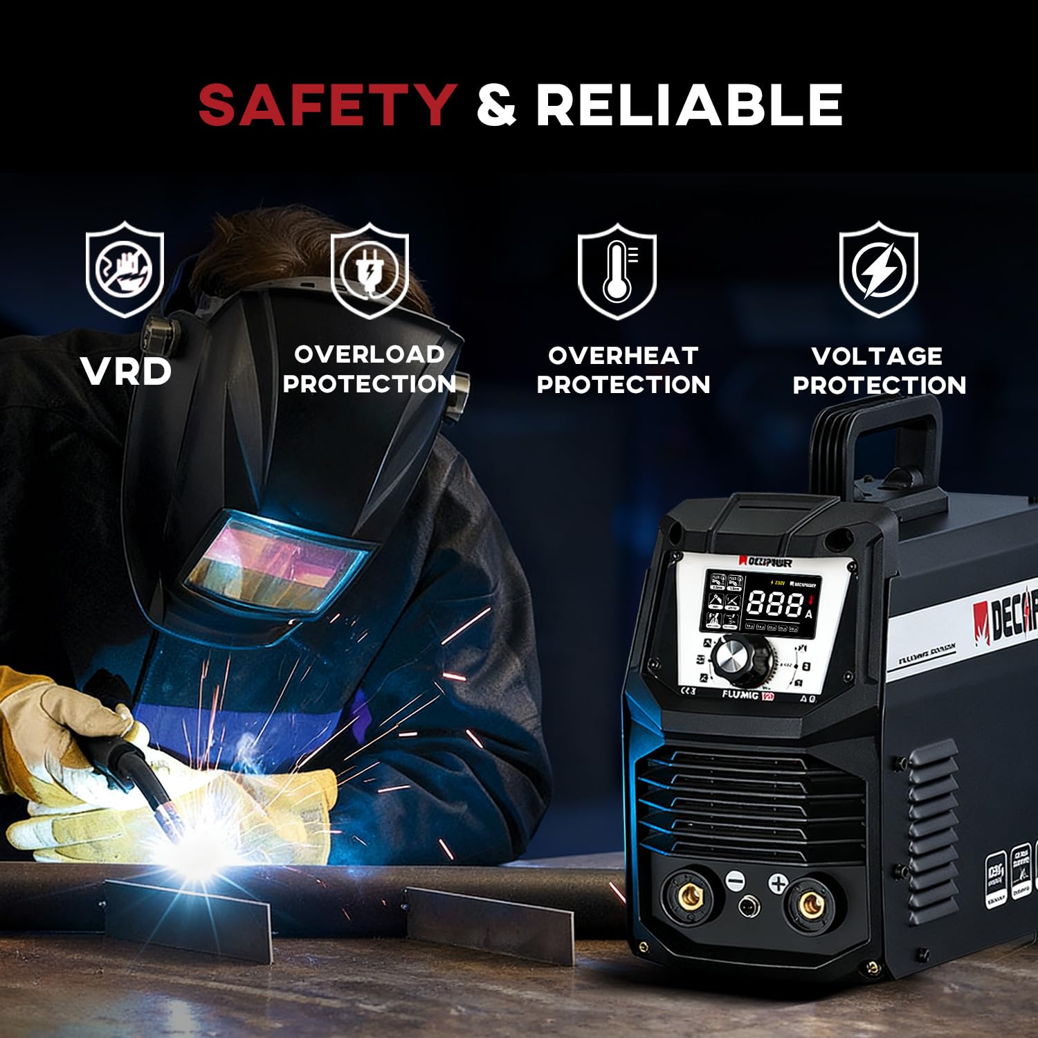 Decapower 220V Poste à souder 120A Arc Lift TIG FLUX MIG sans gaz 3 en 1 Machine de soudage de fil sans gaz Ménage (FLUXMIG-120)