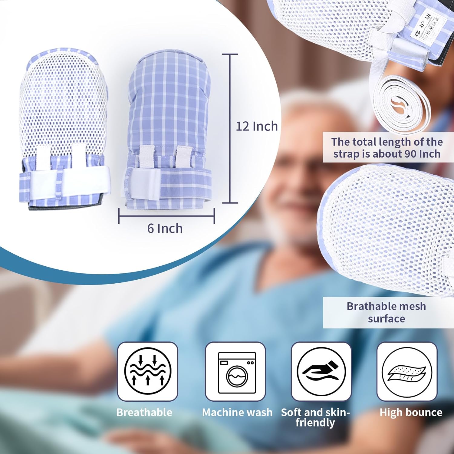 Dementia Restraint Gloves Zipper Opening for Prevent Scratching Harm,Control Mitts for Elderly, Fingers Protection Dementia Products, Breathable,Reusable and Washable - 2Pcs