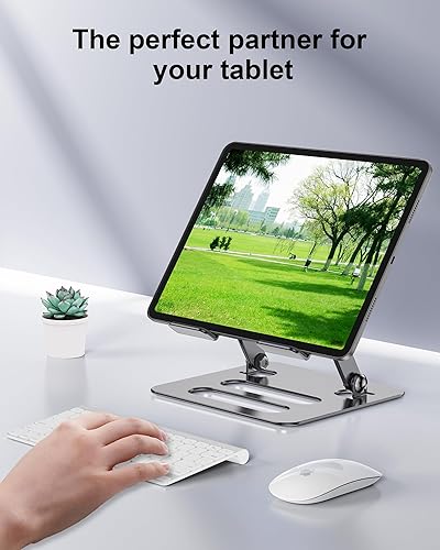 Miniatura 10 de Soporte para tableta para iPad para escritorio, soporte plegable ajustable de aluminio para tableta de viaje para Kindle y tableta (4.7-12.9