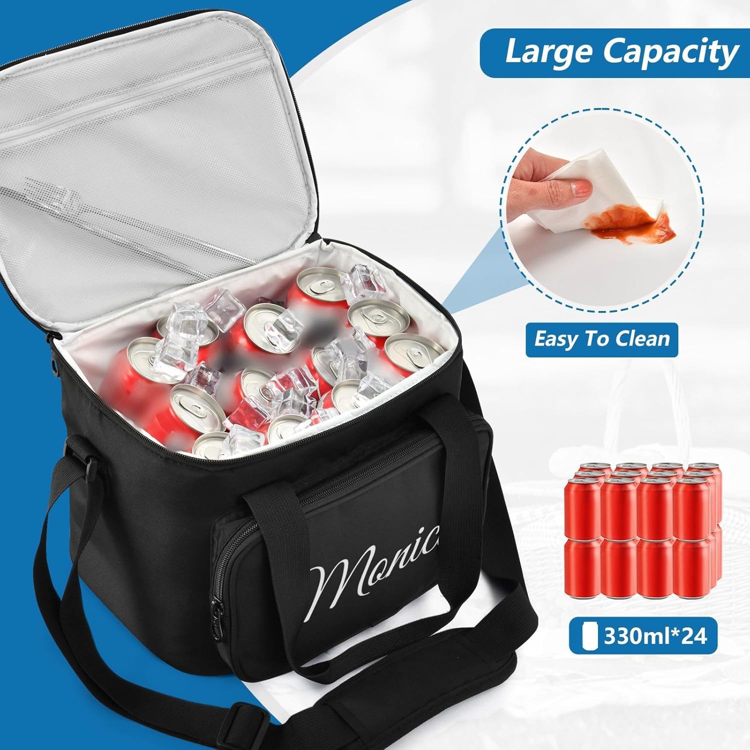 Custom Soft Cooler Bag with Zipper Personalized Portable Insulated Travel Cooler for Beach Camping Work Lunchbox for Women Men