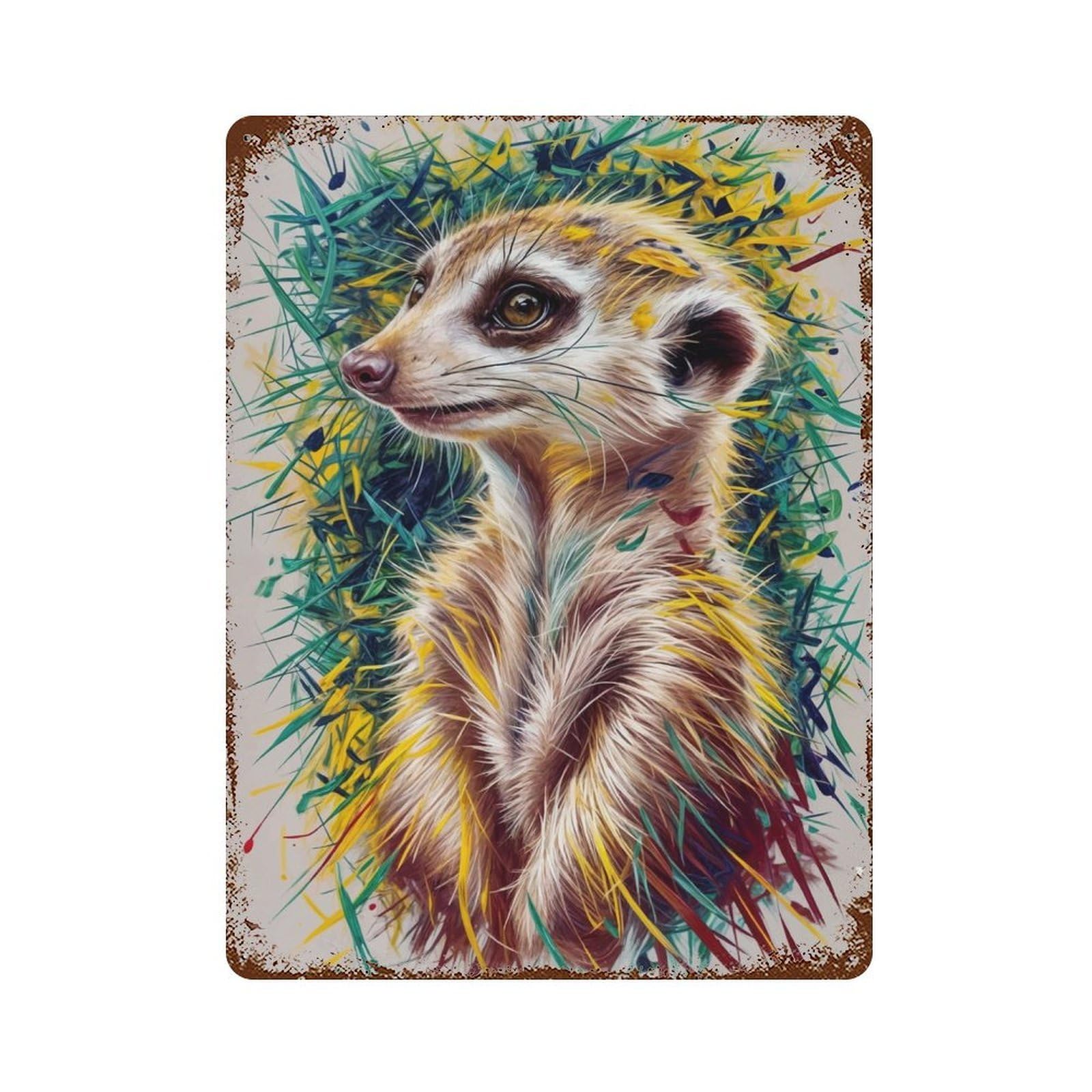 Meerkat in Grass Vintage Rust Metal Sign 15.7"x11.8", Farmhouse Wall Decor for Garage, Pub Or Kitchen