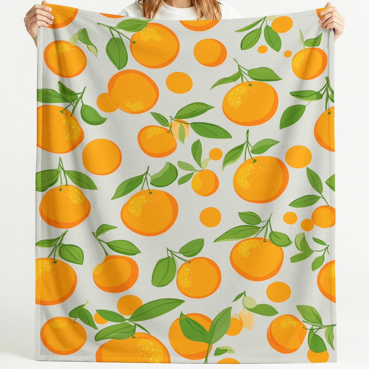 Fresh Fruit Flanelowy koc, uroczy, pomarańczowy, miękki, na łóżko, sofę, kanapę, puszysty koc z mikrofibry, dla dzieci i dorosłych, 150 x 180 cm, pomarańczowy