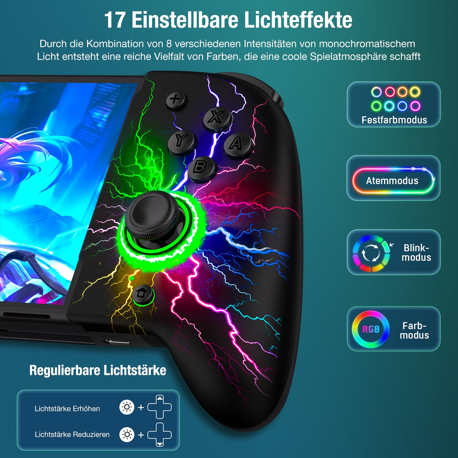 Elegamefy One-Piece Joypad Controller di ricambio per Nintendo Switch Controller/OLED, Switch Pro Controller con luce RGB fredda, programmabile/doppia vibrazione, turbo/wakeup