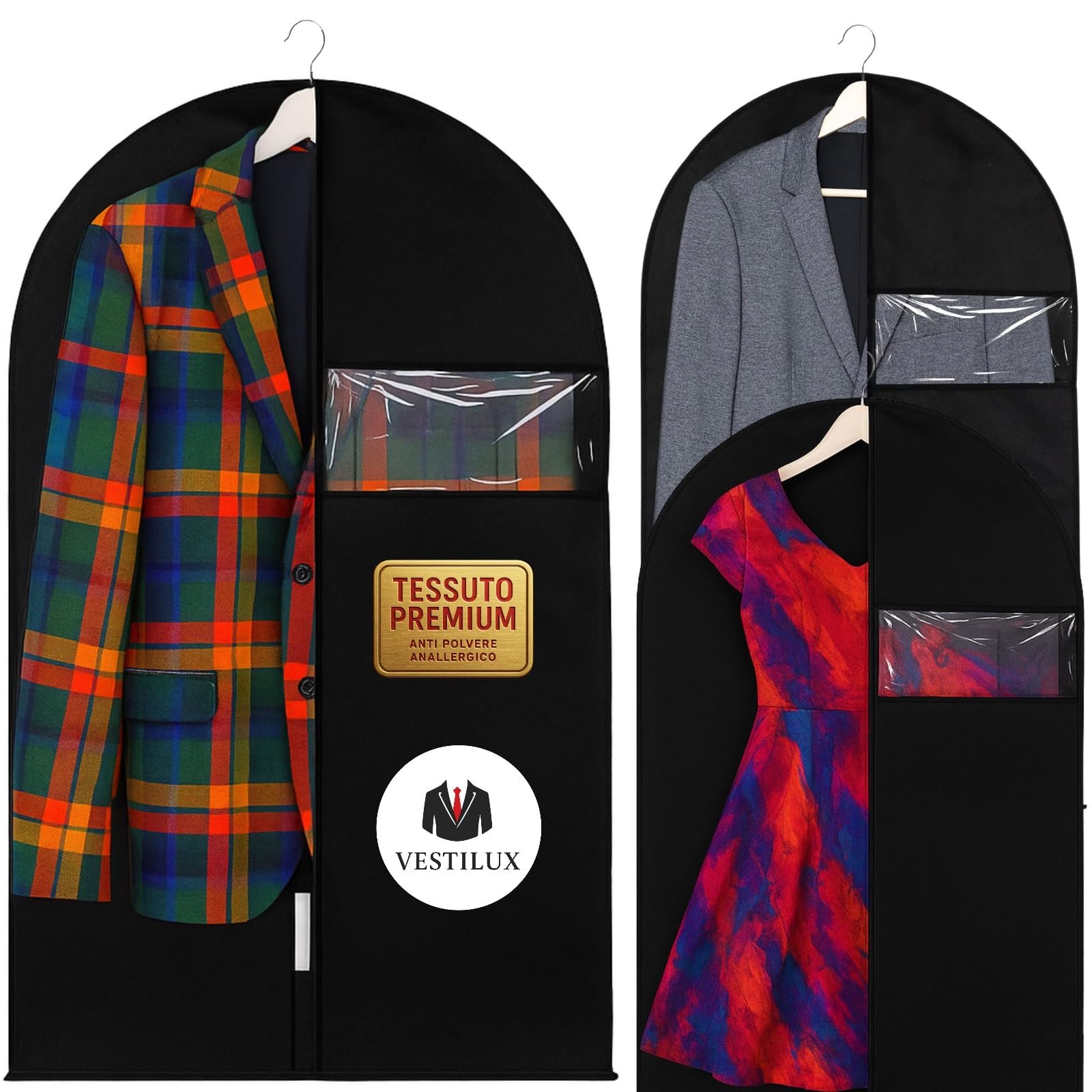 2 Copriabiti da Armadio 100 x 60. Custodia Antipolvere e Antiacari con Zip. Porta Abiti Protettivo e Traspirante per Giacche e Cappotti.