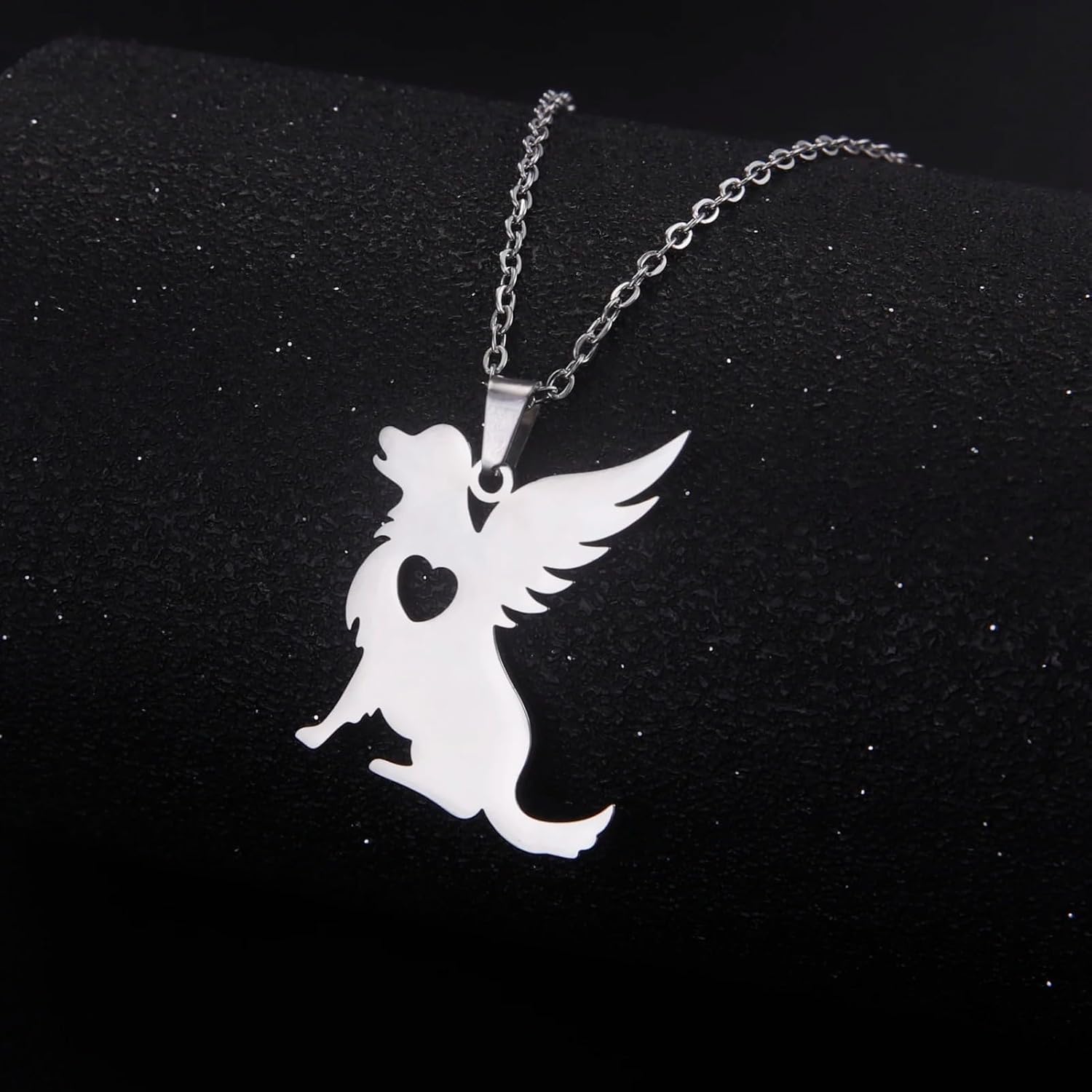 925 Sterling Silver Wing Angel Necklace 14K Yellow Gold Dog Cat Necklace with Heart Puppy Kitten Pet Memorial Memory Inspired Animal Jewelry Women Child, guardian angel necklace for women men