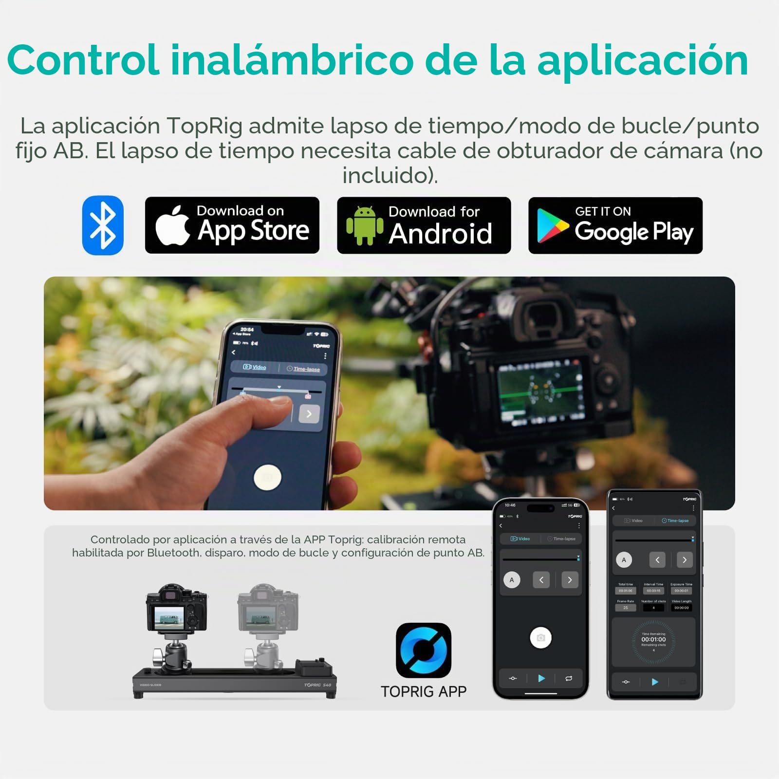 Accsoon Toprig S60 23,6"/60cm Deslizador de Video para cámara de Aleación de Aluminio, Motorizado por botón o App Bluetooth Control, panorámico de 120°, Fotografía de Lapso de Tiempo, Carga hasta 4kg