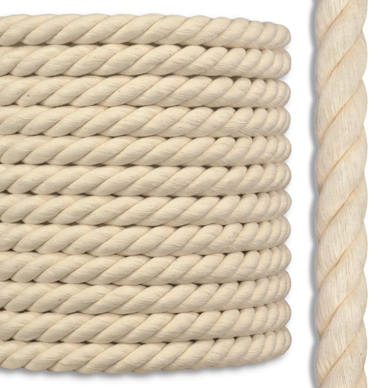 100% Cotton Rope | 3 Strand Twisted | Pure Natural Fiber | Made in USA | 5/8 inch x 300 feet