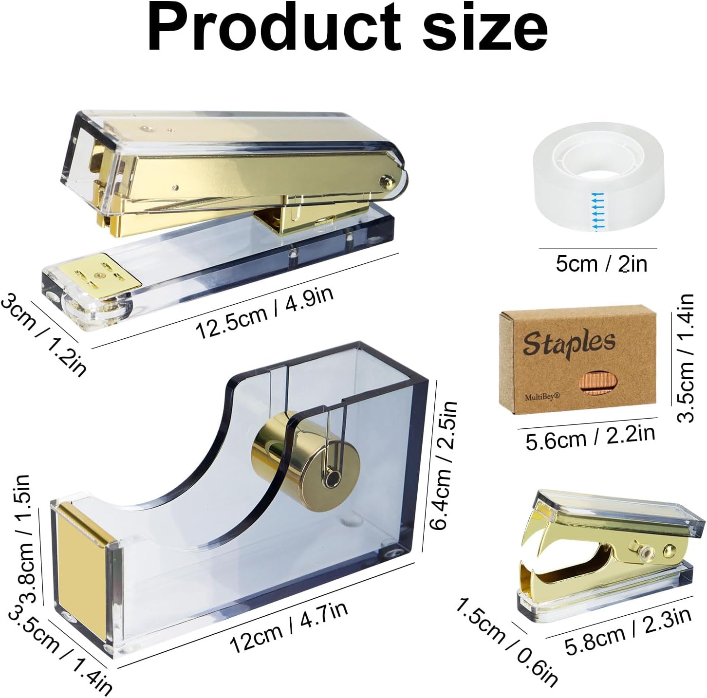 MultiBey Black Stapler and Tape Dispenser Set, Gradient Black to Clear Acrylic Desk Accessories Office Supplies Includes Tape, Staple Remover and 1000 Staples for Office Home School