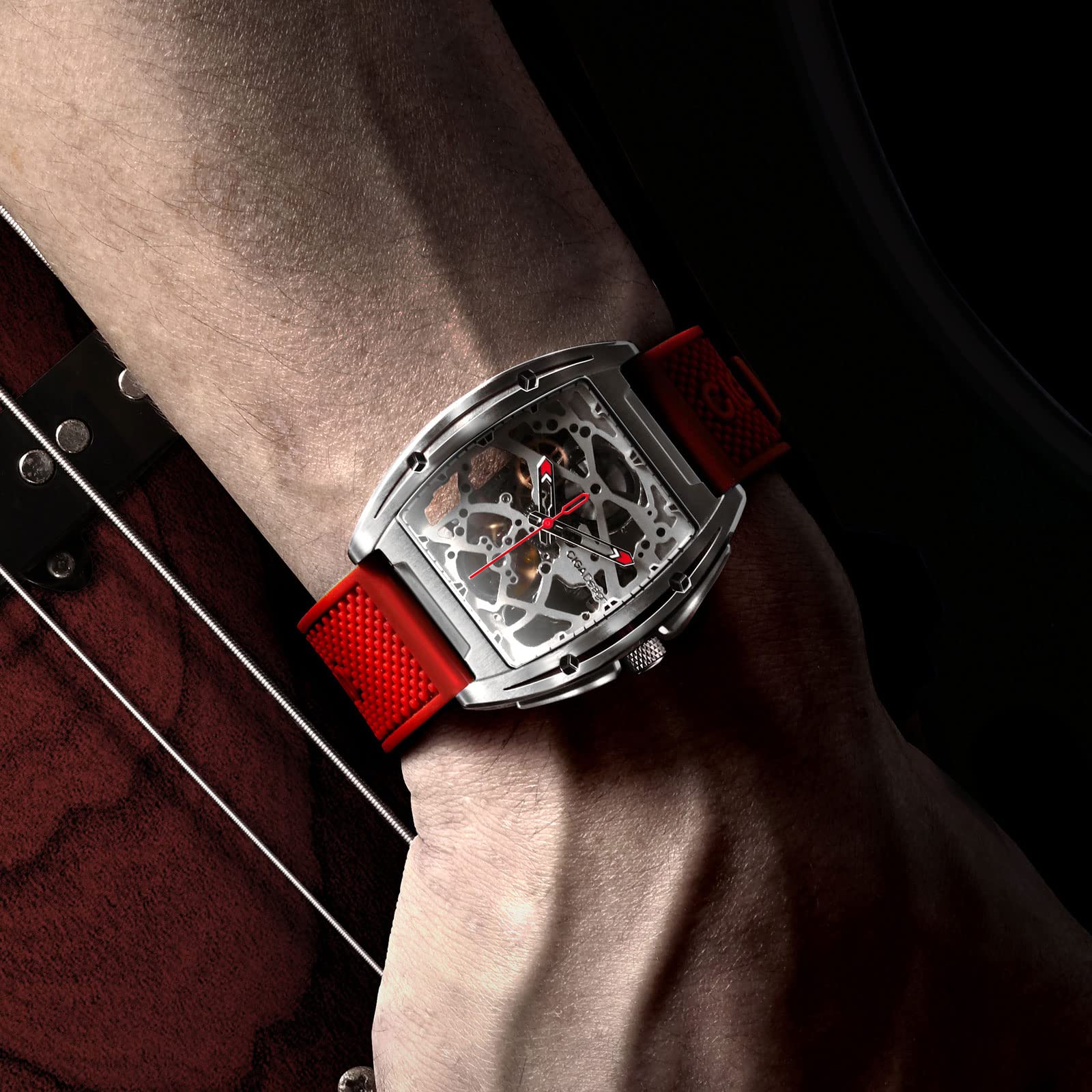 CIGA Design Orologio Automatico Uomo - Z Series Orologio da Polso Meccanico con Design Scheletro, Tonneau, Vetro Zaffiro con Cinturino in Pelle e Silicone