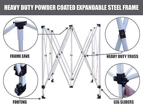 Miniatura 4 de GigaTent Toldo desplegable blanco de 10 x 10 pies, resistente a la lluvia y al agua, ignífugo, altura ajustable de hasta 130 pulgadas, marco de
