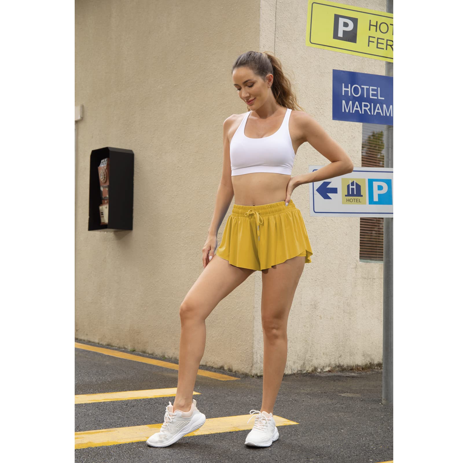 Flowy Athletic Shorts for Women Running Tennis Butterfly Shorts Girls 2-in-1 Double Layer Quick-Drying Comfy Shorts