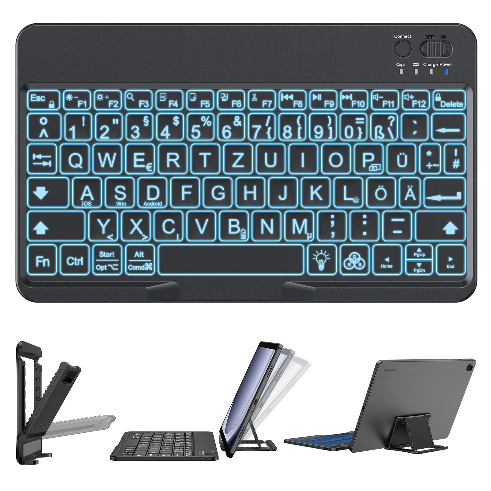 OMOTON Bluetooth Tastatur Beleuchtete mit Großem Druck QWERTZ