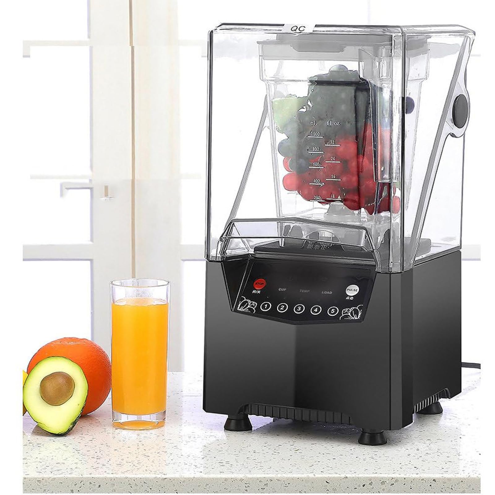 Mélangeur à Smoothie, Batteur sur Socle Commercial de 2 l, 5 préréglages, broyeur à Glace à Lame de 17 000 TR/Min avec Couvercle, Machine de Cuisson silencieuse