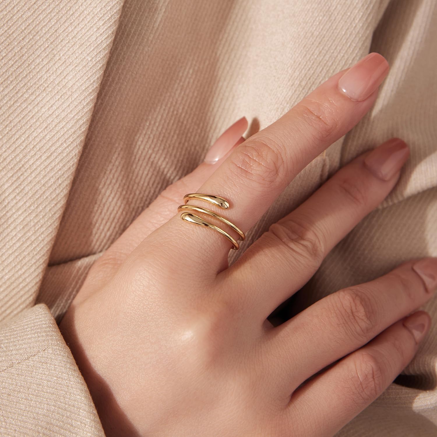 MUNDELL 925 Sterling Silver Simple Multi-layer Leaf Adjustable Ring Green Lucky Leaves Statement Ring for Women Promise Ring Fine Jewelry - Image 3