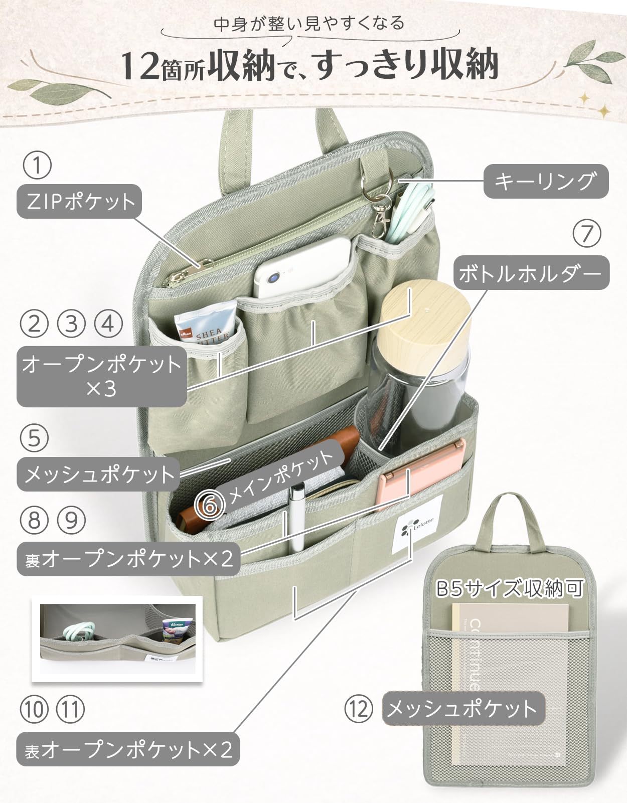 Amazon.co.jp: バッグインバッグ 縦型 リュック インナーバッグ A4