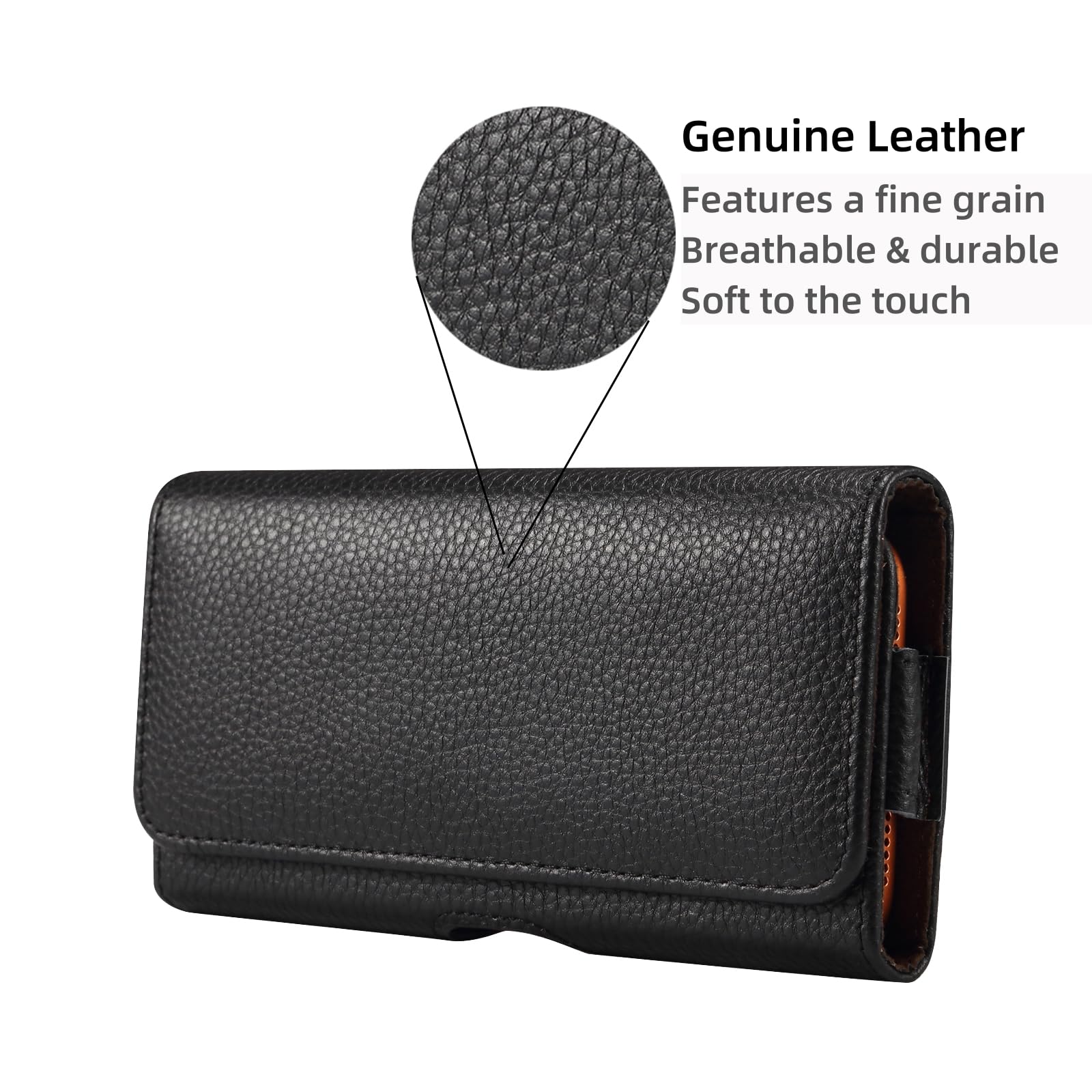 Étui Ceinture Cuir Véritable pour Téléphone 6,5 Pouces - Noir | Compatible iPhone 17 Pro 16 15 Pro 14 13 12 11, Compatible Samsung S25 S24 S23 FE, Compatible Google Pixel 10 Pro