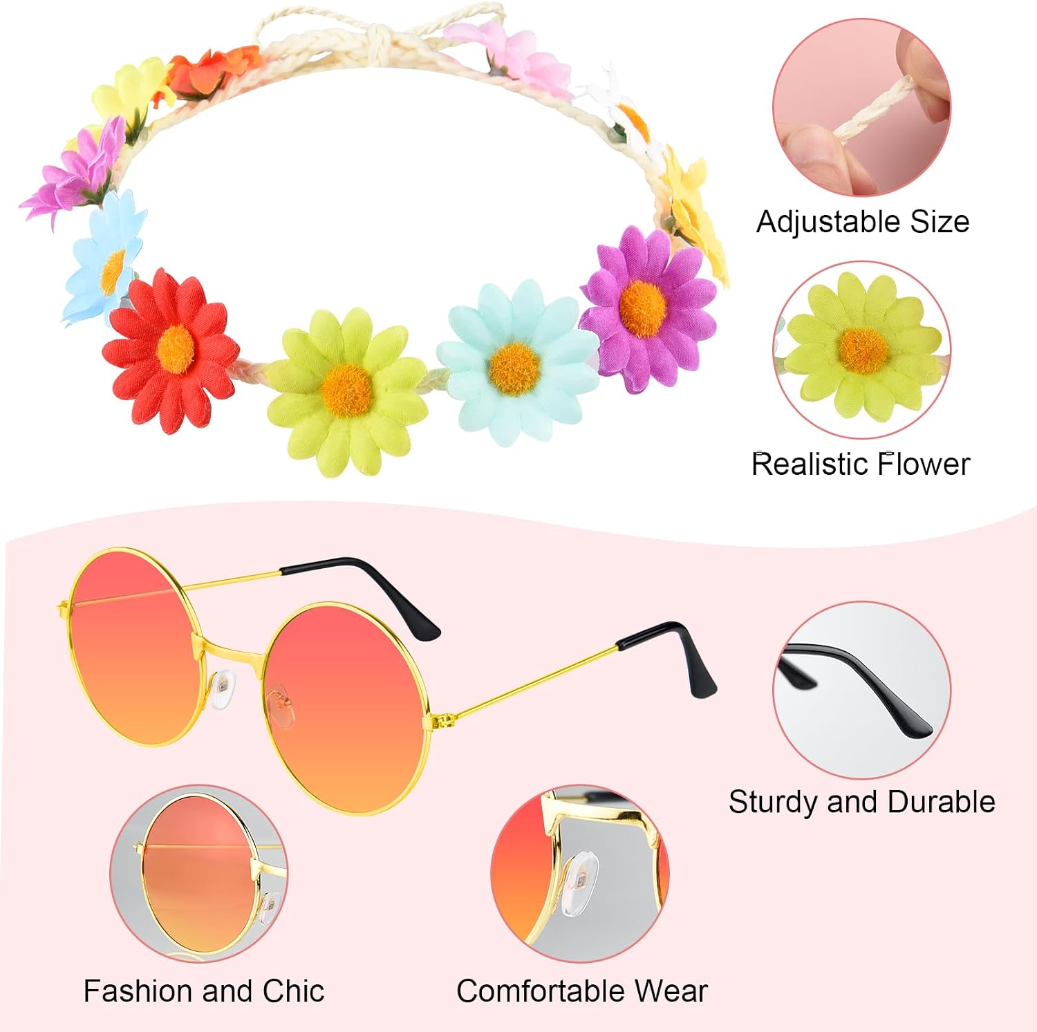 CHRORINE Hippie Costume Set Hippie Sunglasses Peace Sign for Party Decorations