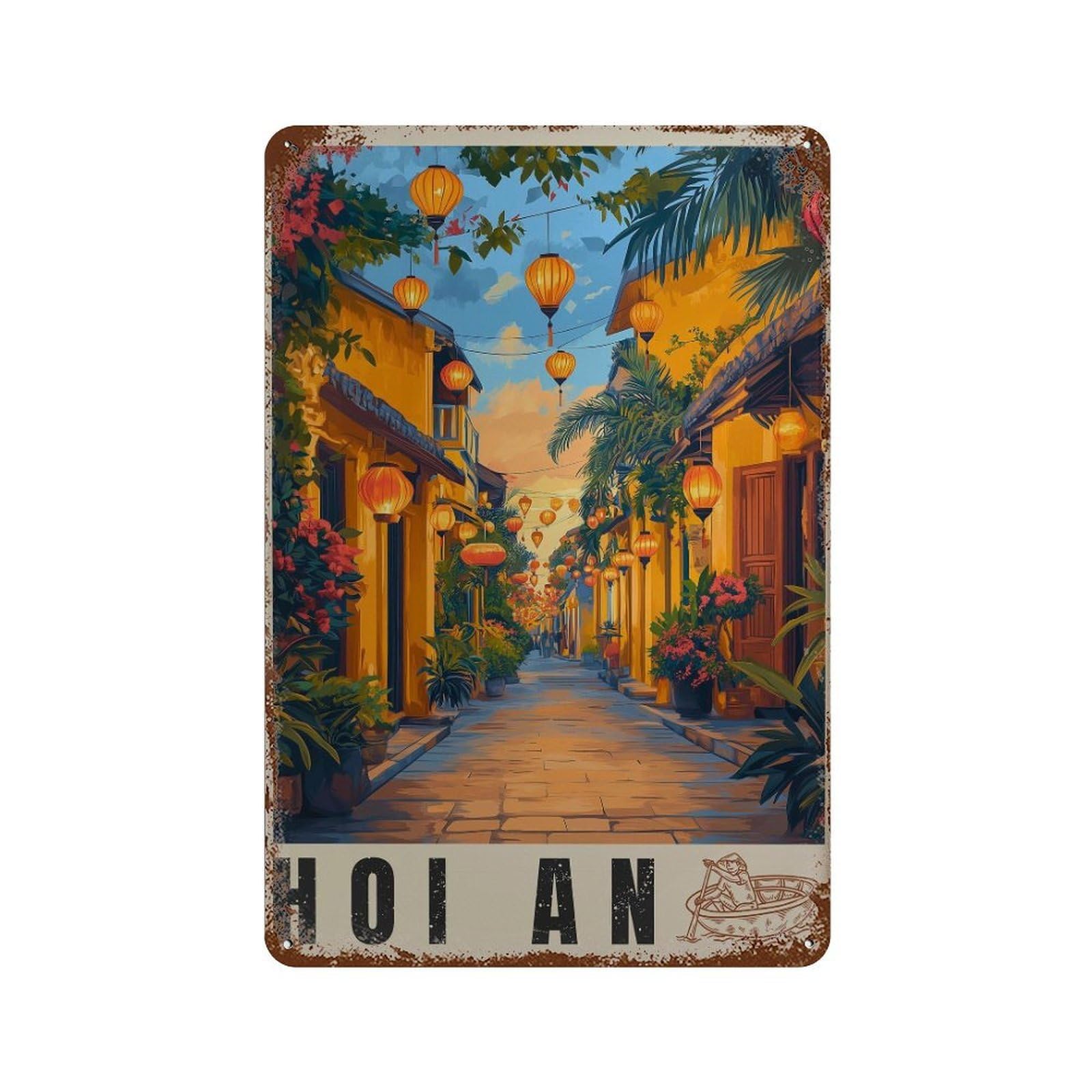 xiaoxiaoshen Hoi An Vietnam Travel Ancient Town Wall Decor Art Metal Tin Poster Modern Home Decor Art Home Bar Shop Decorations Vintage Sign 30x20cm