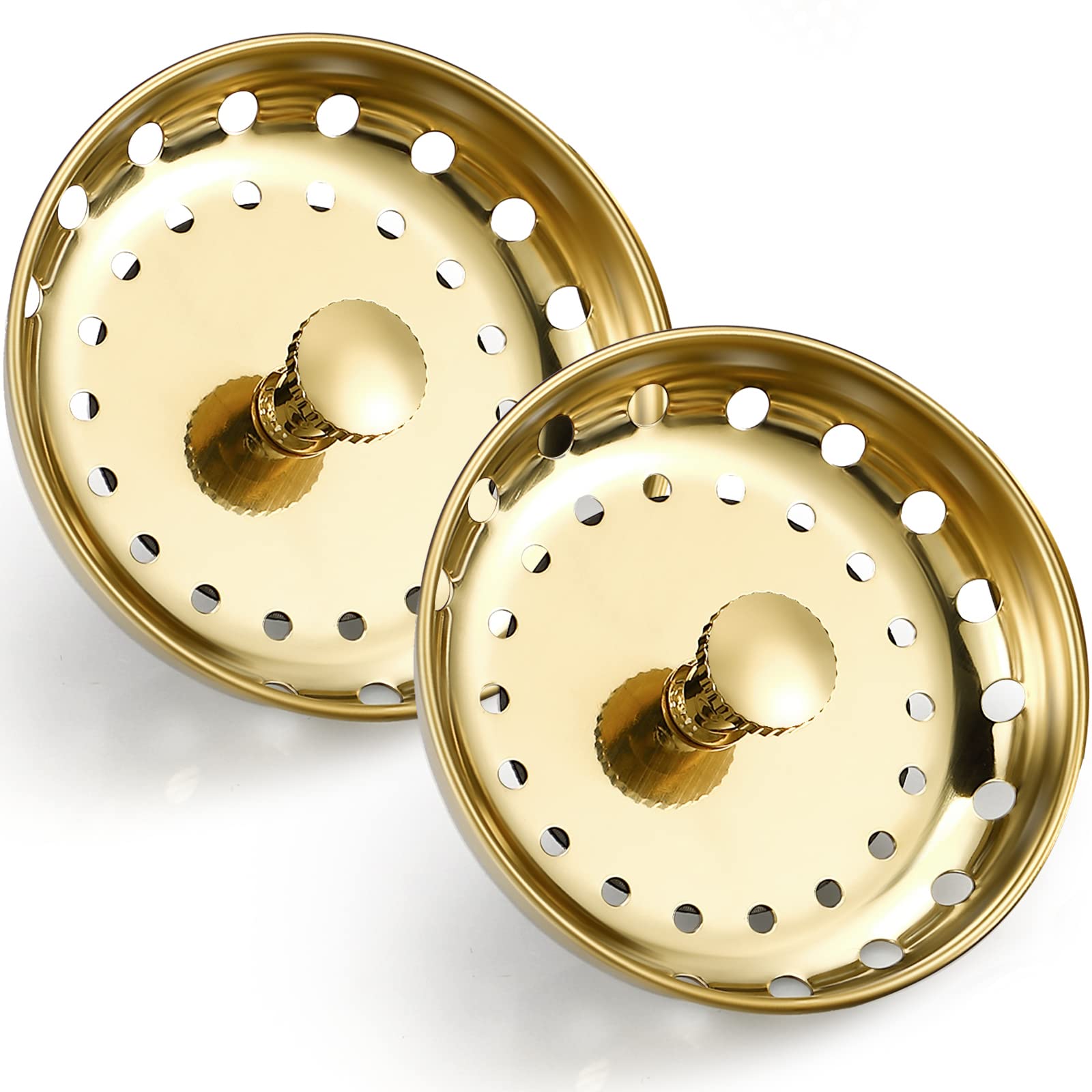 Retisee 2 Pcs Kitchen Sink Stopper Strainer Stainless Steel Drain Strainers for Universal 3-1/2 Inch Kitchen Sink Drain Replacement(Gold)