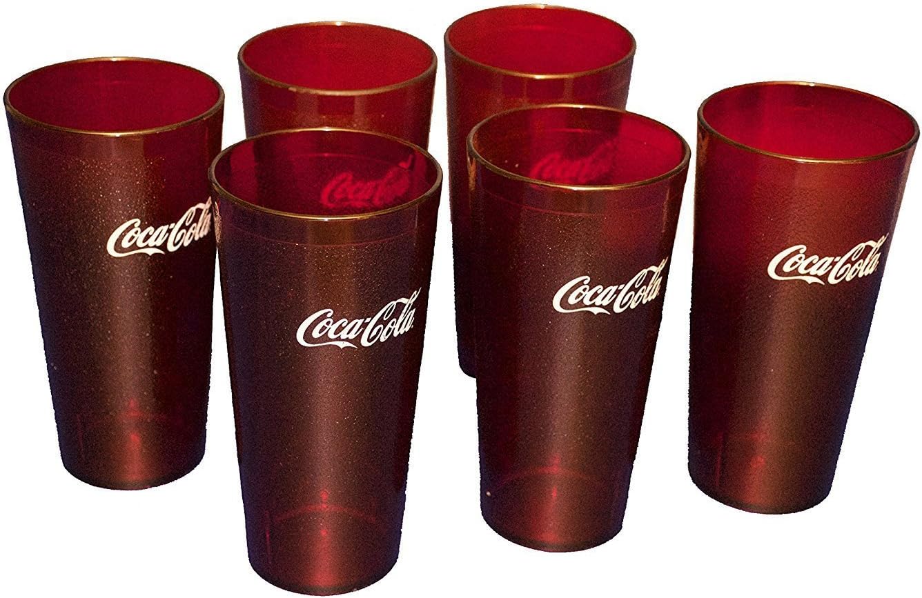Coca-Cola Cups, Red Plastic Tumbler Glasses 20 Ounce- Set of 6 Red 43201-66126