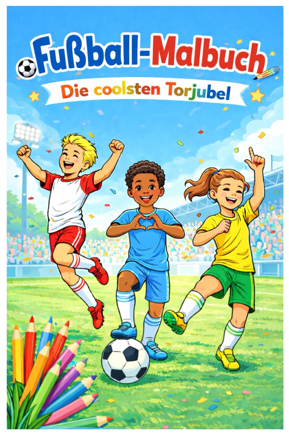 Fussball Malbuch "Die coolsten Torjubel": „Ausmalspaß für Kinder – Fußball-Jubel-Edition“, für Kinder von 6-12 Jahren.