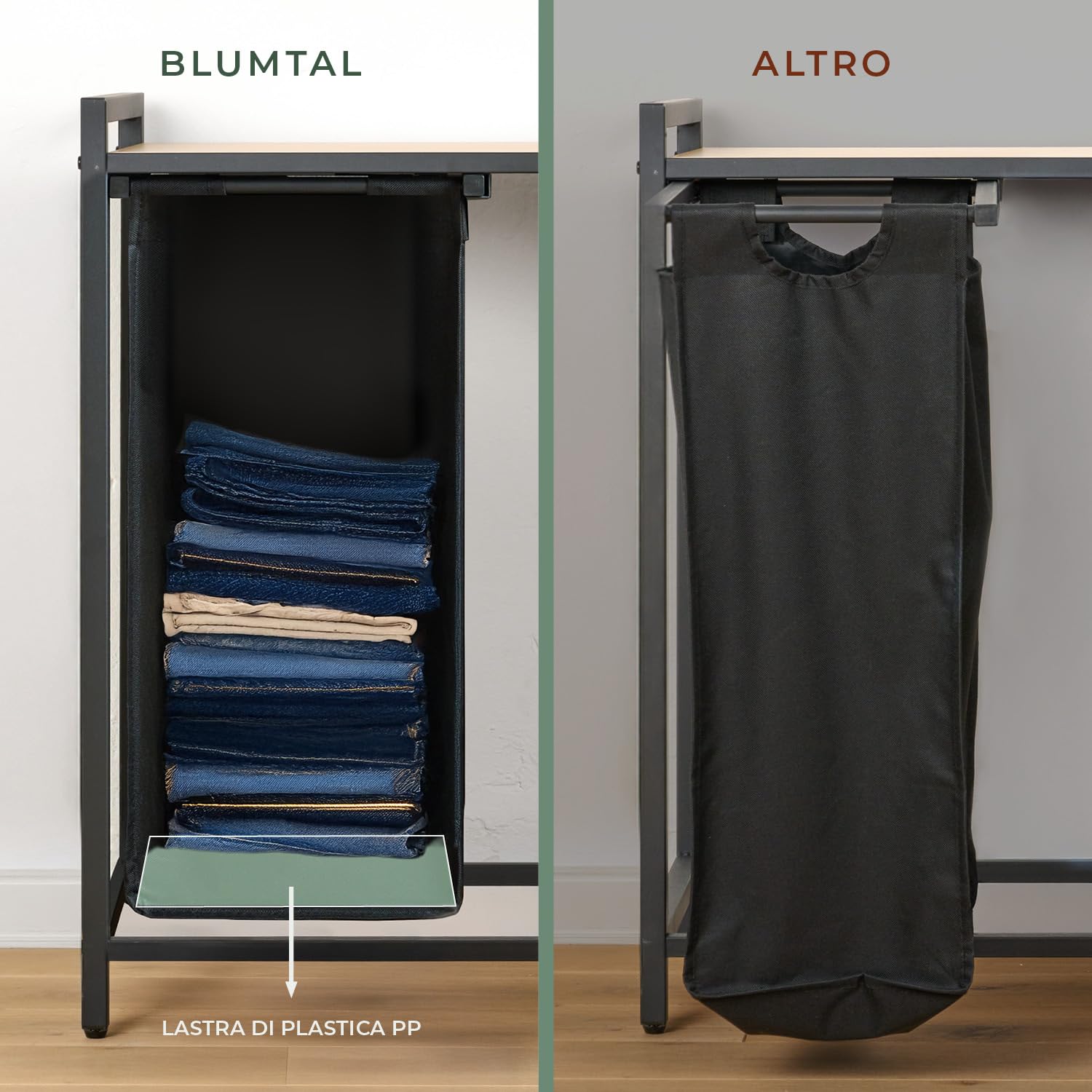 Blumtal cesto biancheria sporca 3 scomparti in grigio per organizzare - cesta portabiancheria 3 scomparti estraibili con ripiano superiore in materiale effetto cemento - struttura in metallo bianco