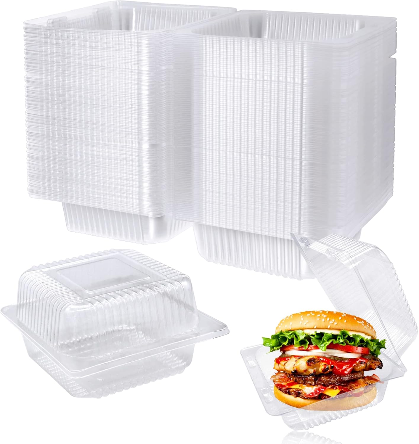 100 PCS Clear Plastic Take Out Containers,Clear Plastic Hinged Food Container