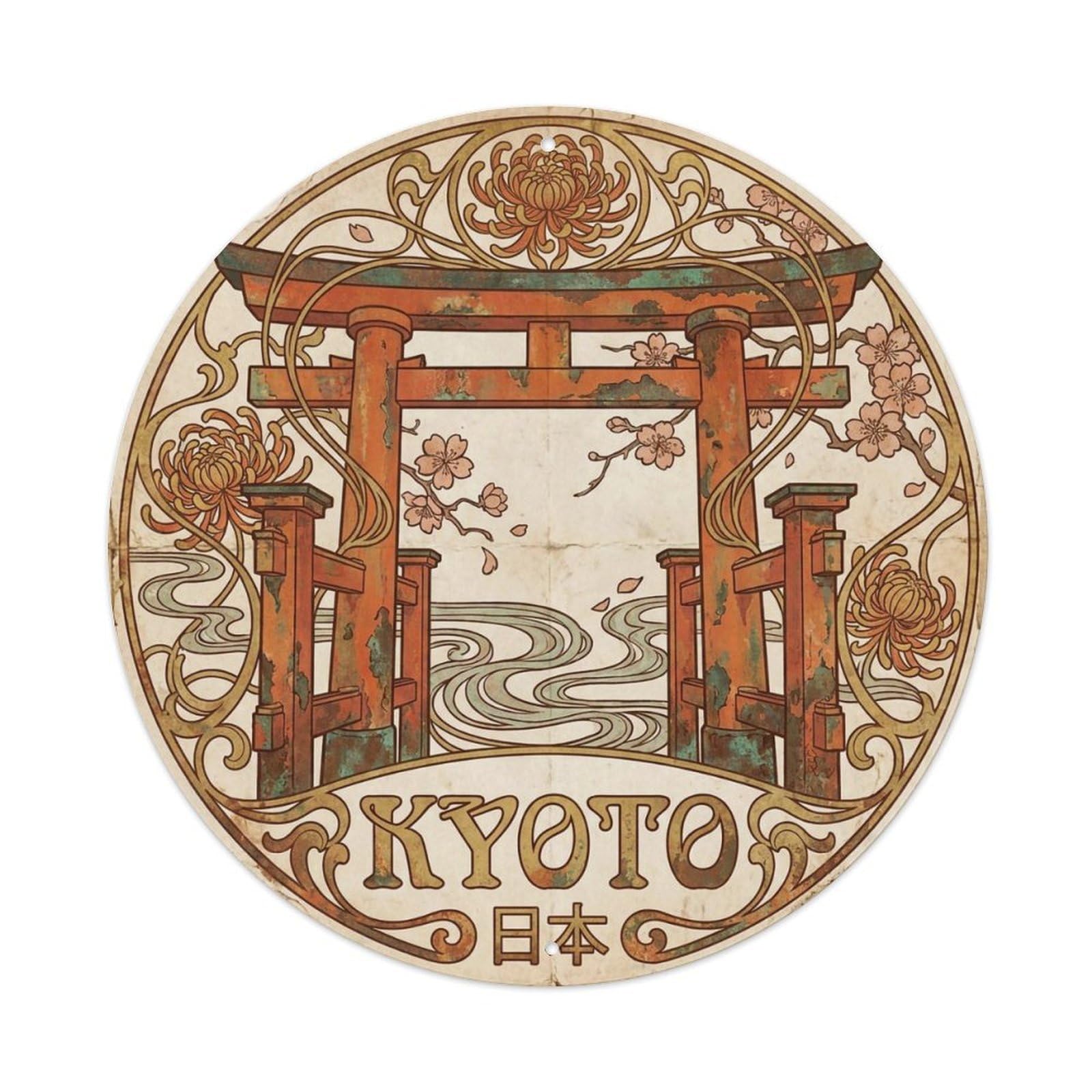 Vintage Travel Kyoto Japan Classic Vintage Metal Tin Sign Plaque Wall Decor for Cafe, Club Bar, Office, Garden Metal Poster 8x8Inch