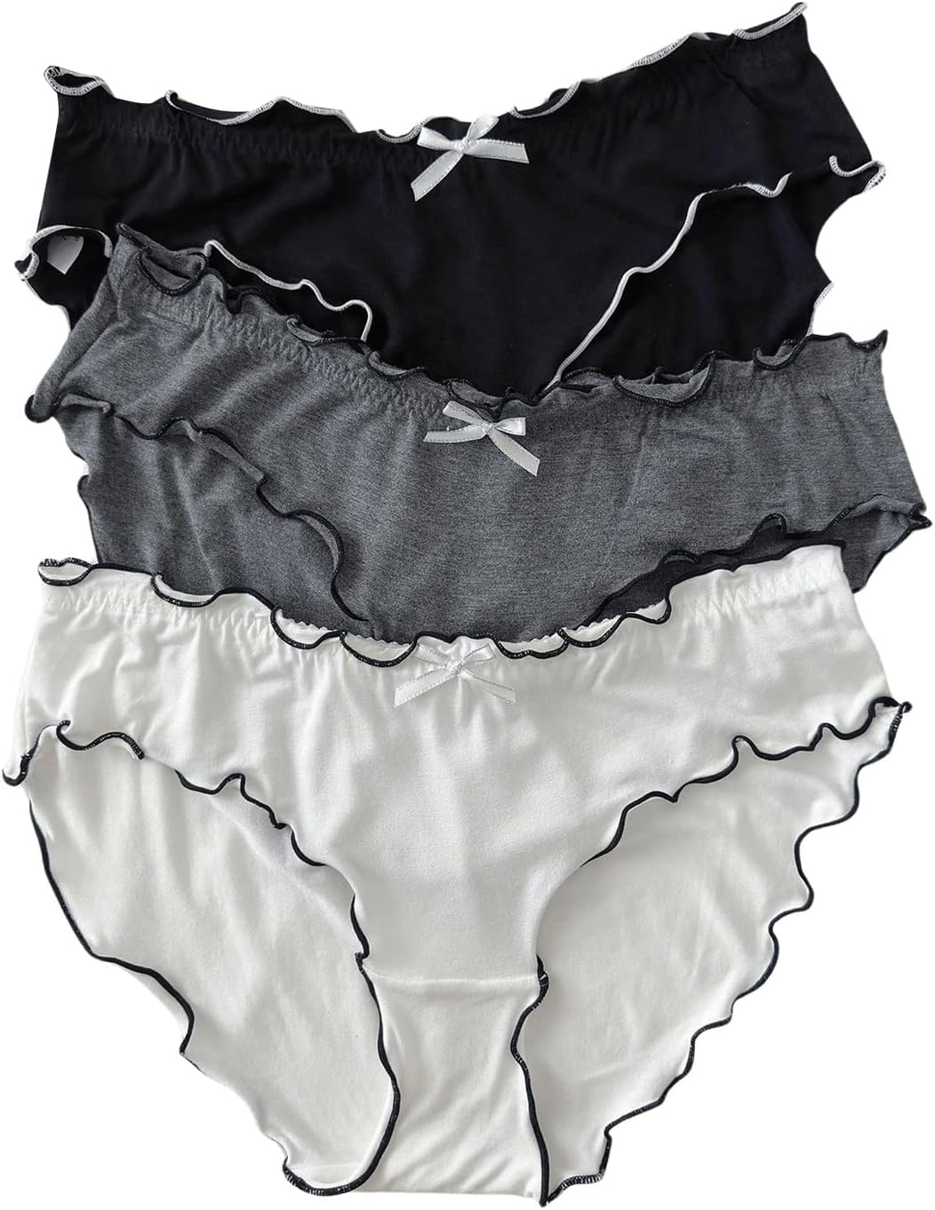 SHENHE Women's 3 Pack Frill Trim Briefs Soft Breathable Daily Bow Underwear Panties