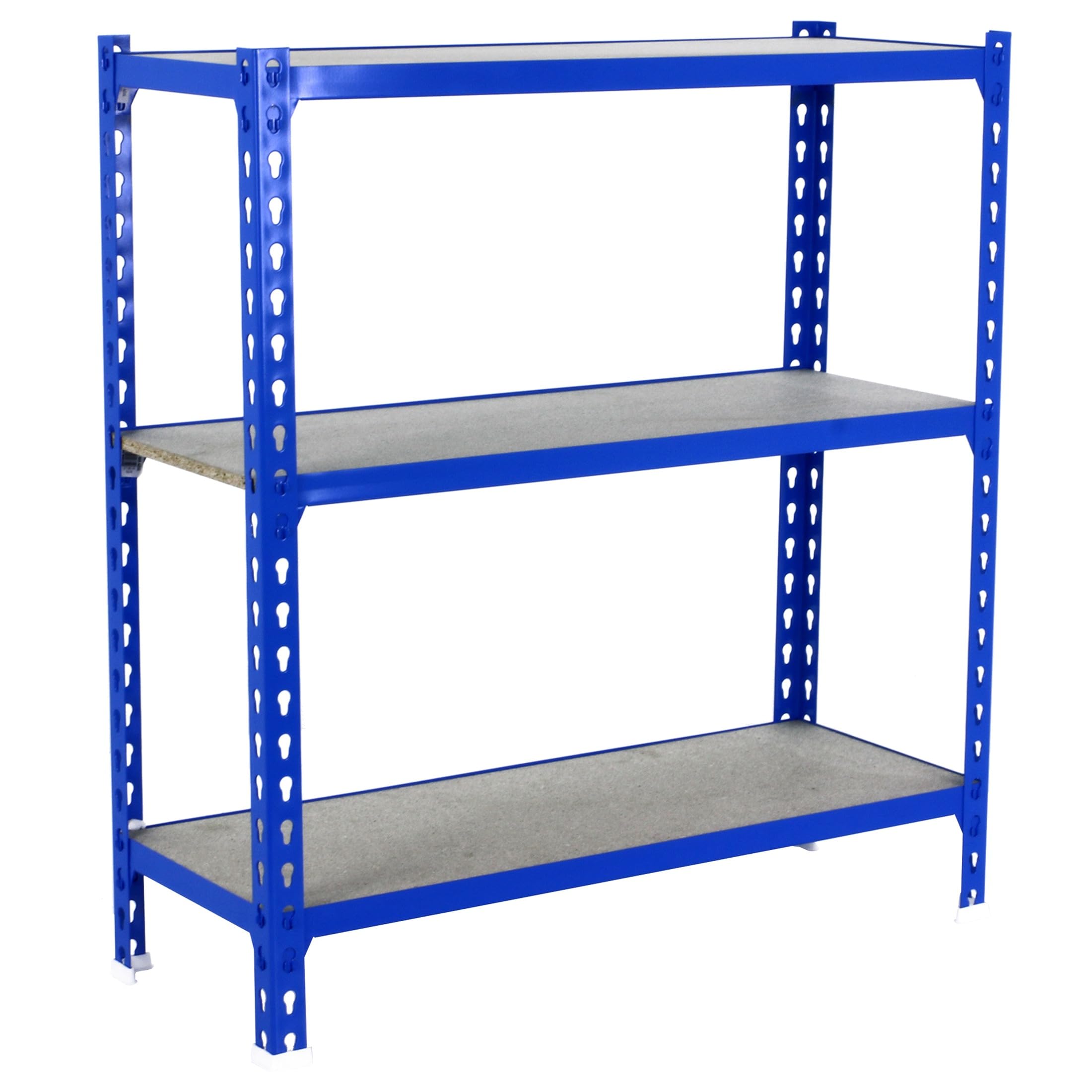 Simon Rack Garage Shelving Unit 1000x1000x300 mm, 3 Tier Metal Rack with 16 mm MDF Shelves, 150 kg per Shelf, Blue/Wood – Maderclick