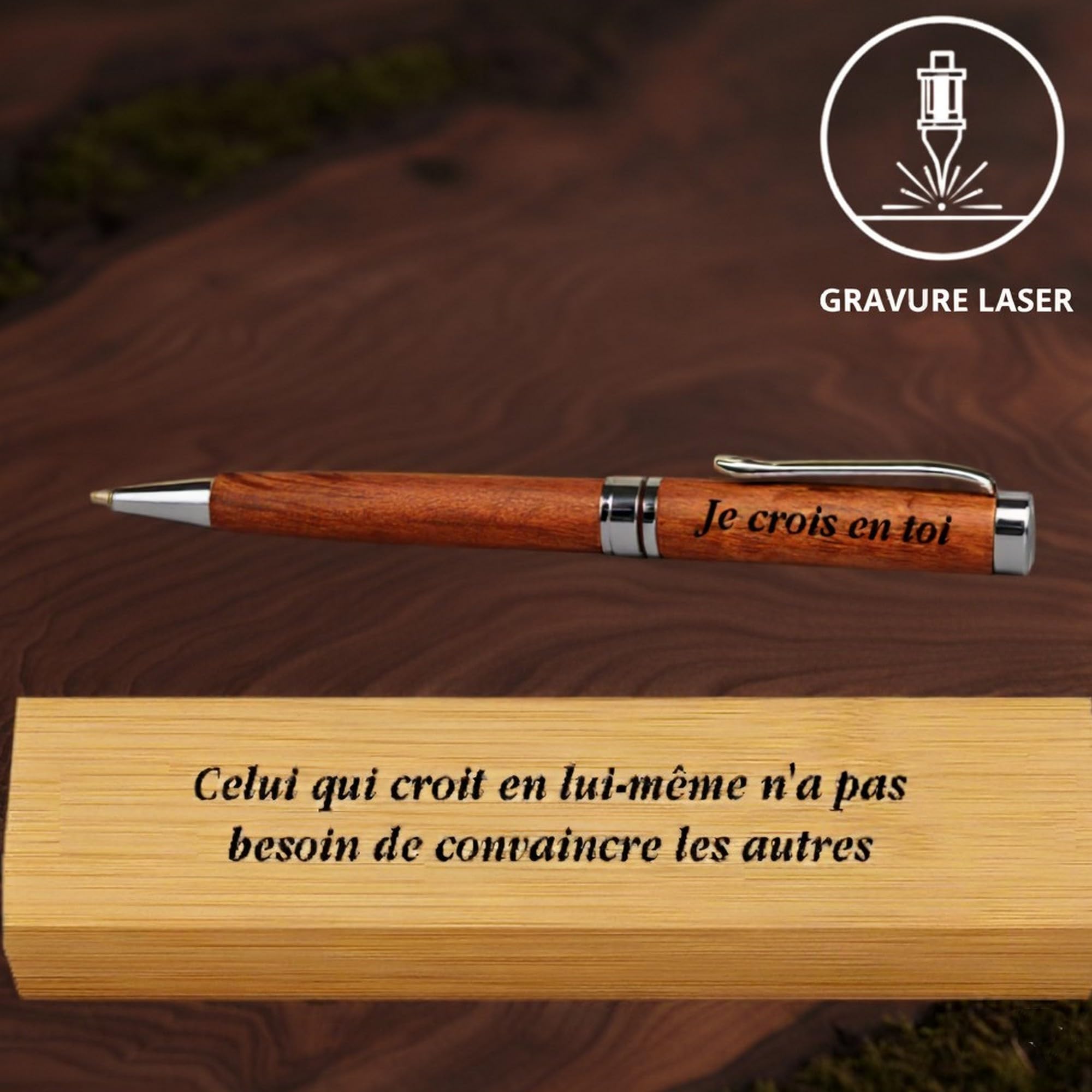 Stylo en bois luxe personnalisé coffret cadeau gravé original