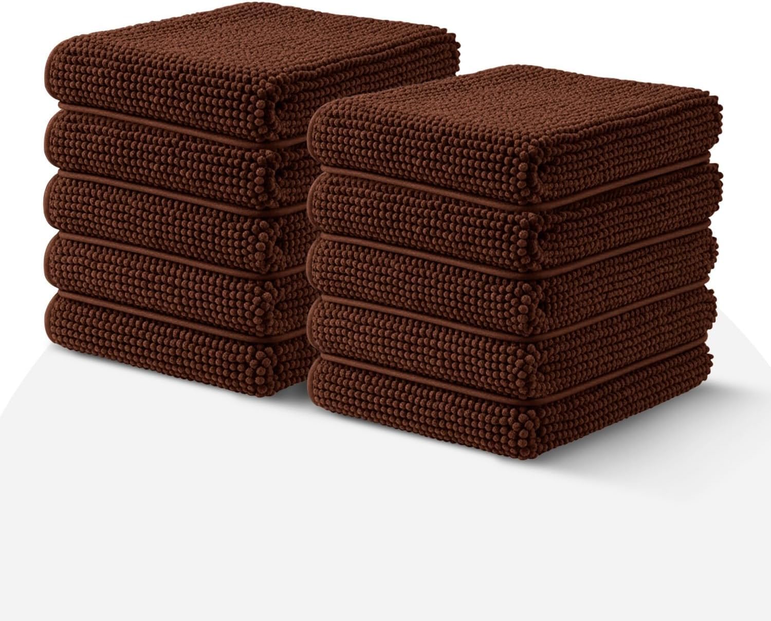 Hafaa Brown Bath Mat Non Slip Anti Mould โ (10 Pack) 40x60 cm Chenille Bathroom Mat