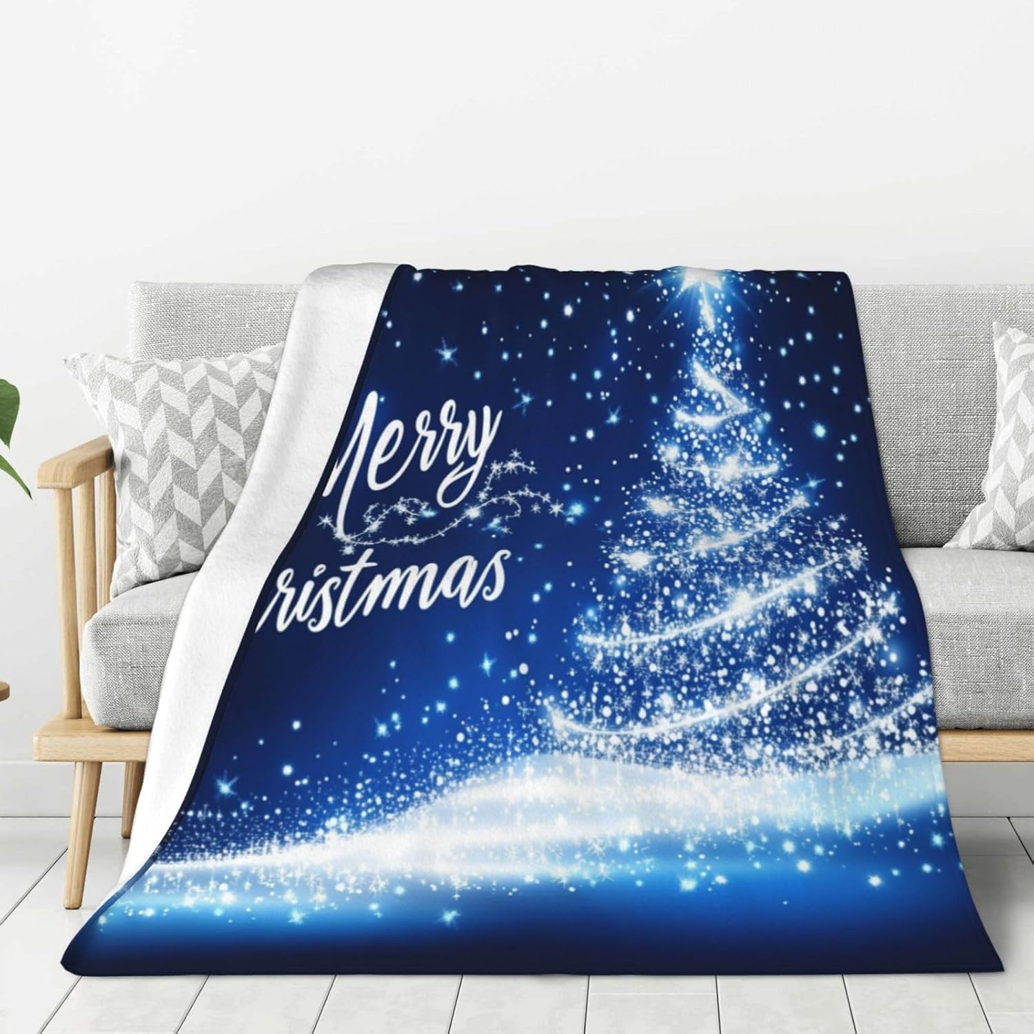Throw Blanket Merry Christmas Blue Tree Couch Blankets Plush Flannel Cover Lightweight Soft for Living Room Bed Sofa Travel Office Camping 50 x 60 Inch