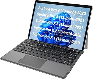 Arteck Microsoft Surface Pro 8 & Pro X Type Cover, Ultra-Slim Portable Bluetooth Wireless Keyboard with Touchpad Built-in Rechargeable Battery